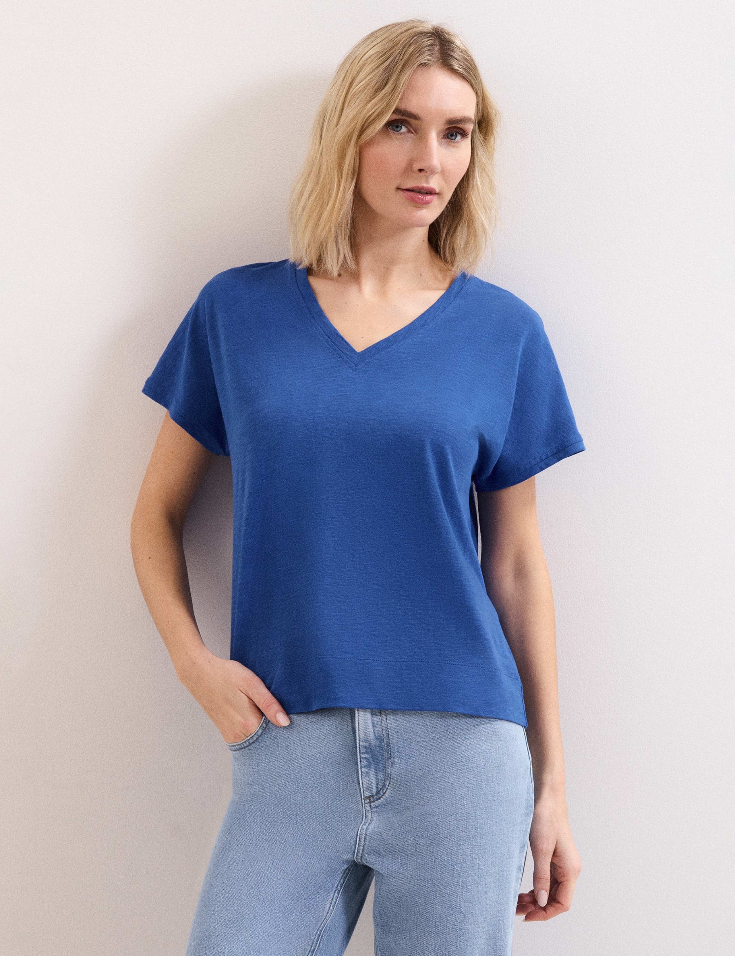 Pure Cotton Textured V-Neck T-Shirt
