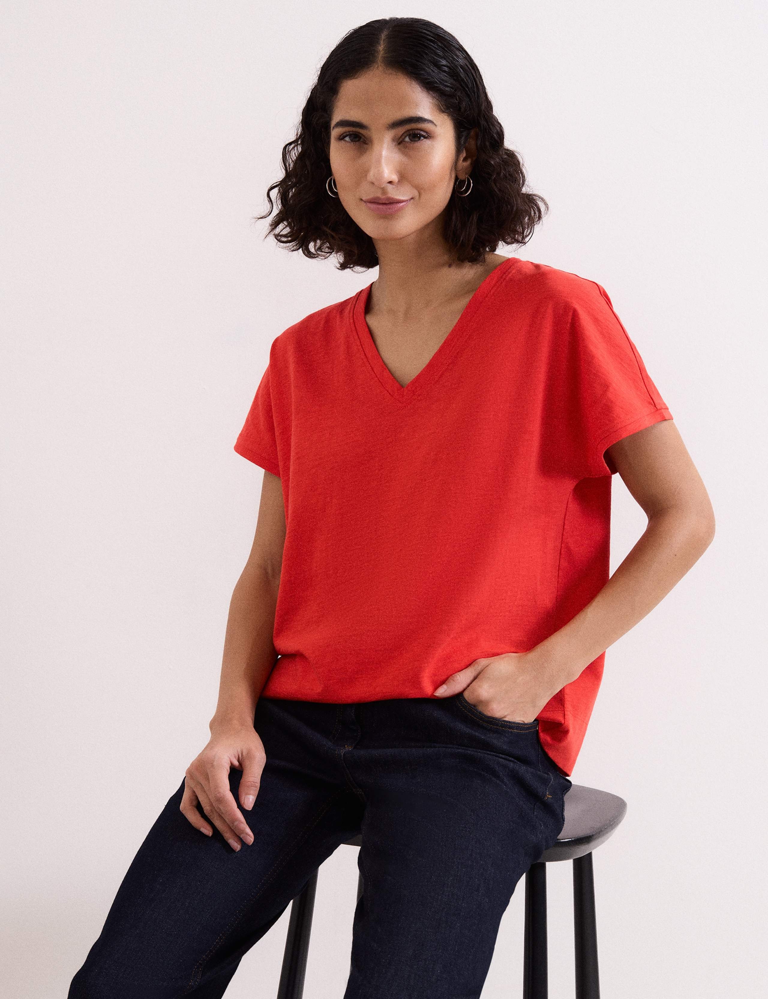 Pure Cotton Textured V-Neck T-Shirt