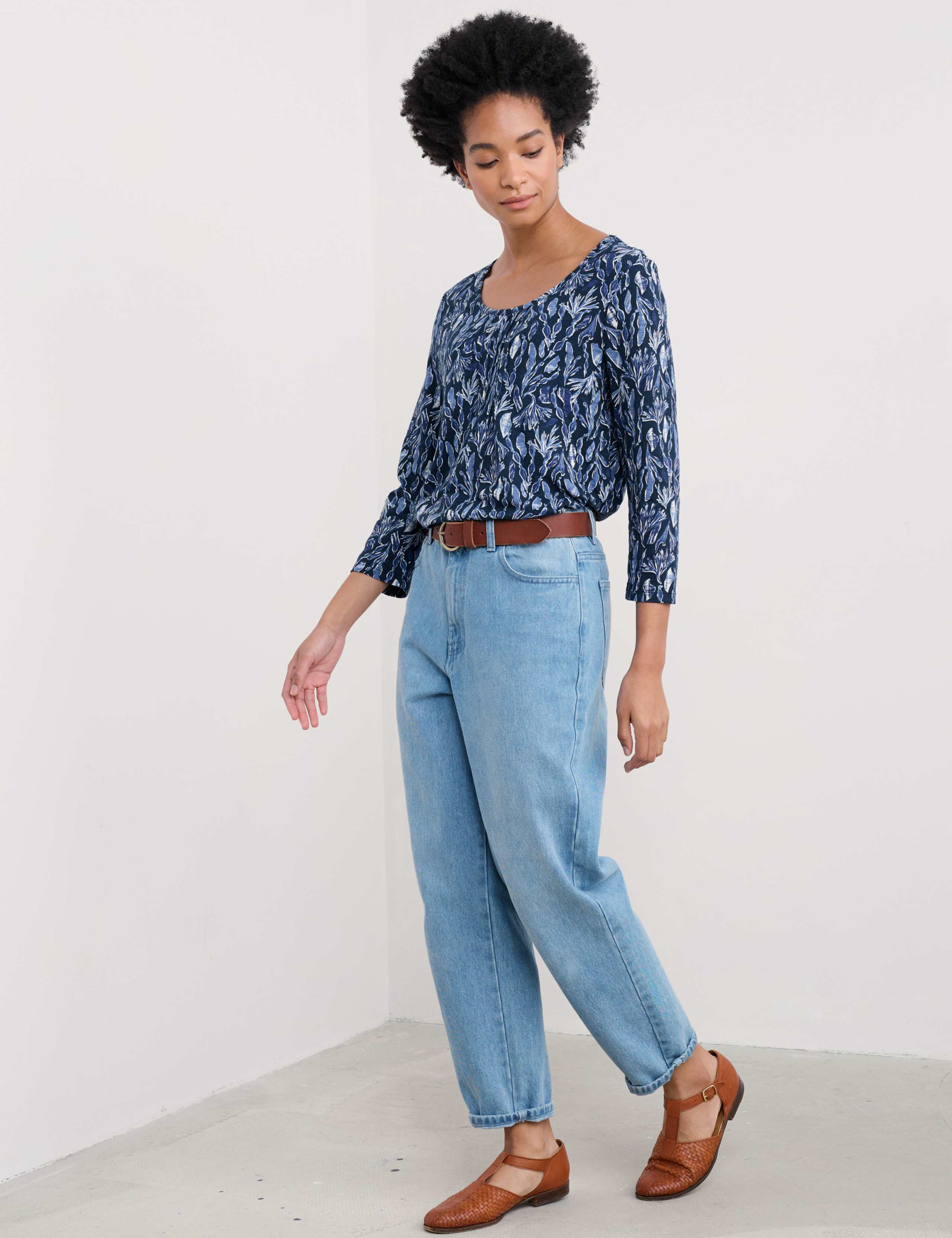 Pure Cotton Floral Scoop Neck Relaxed Top