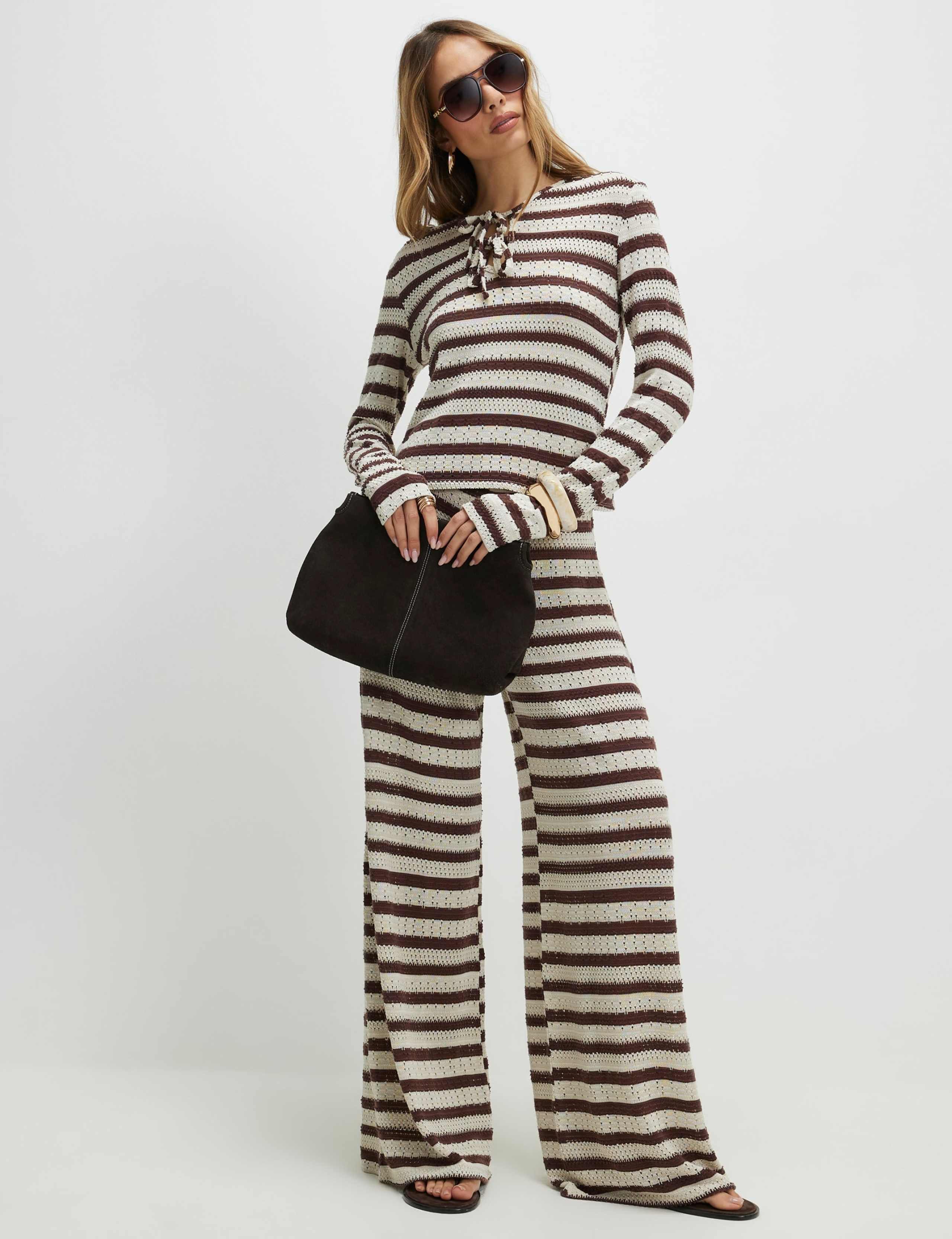 Textured Striped Wide Leg Trousers