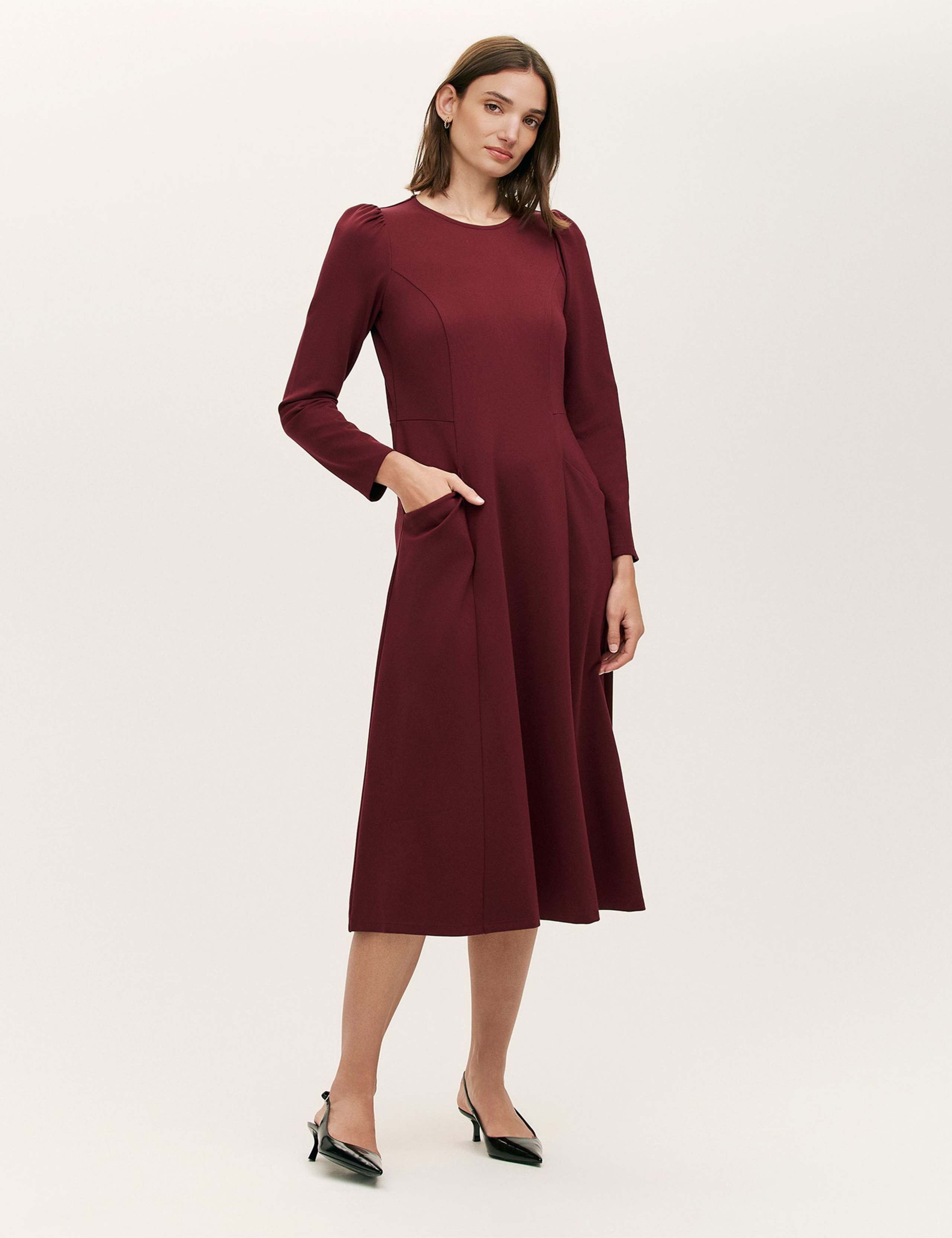 Ponte Jersey Puff Sleeve Midi Skater Dress