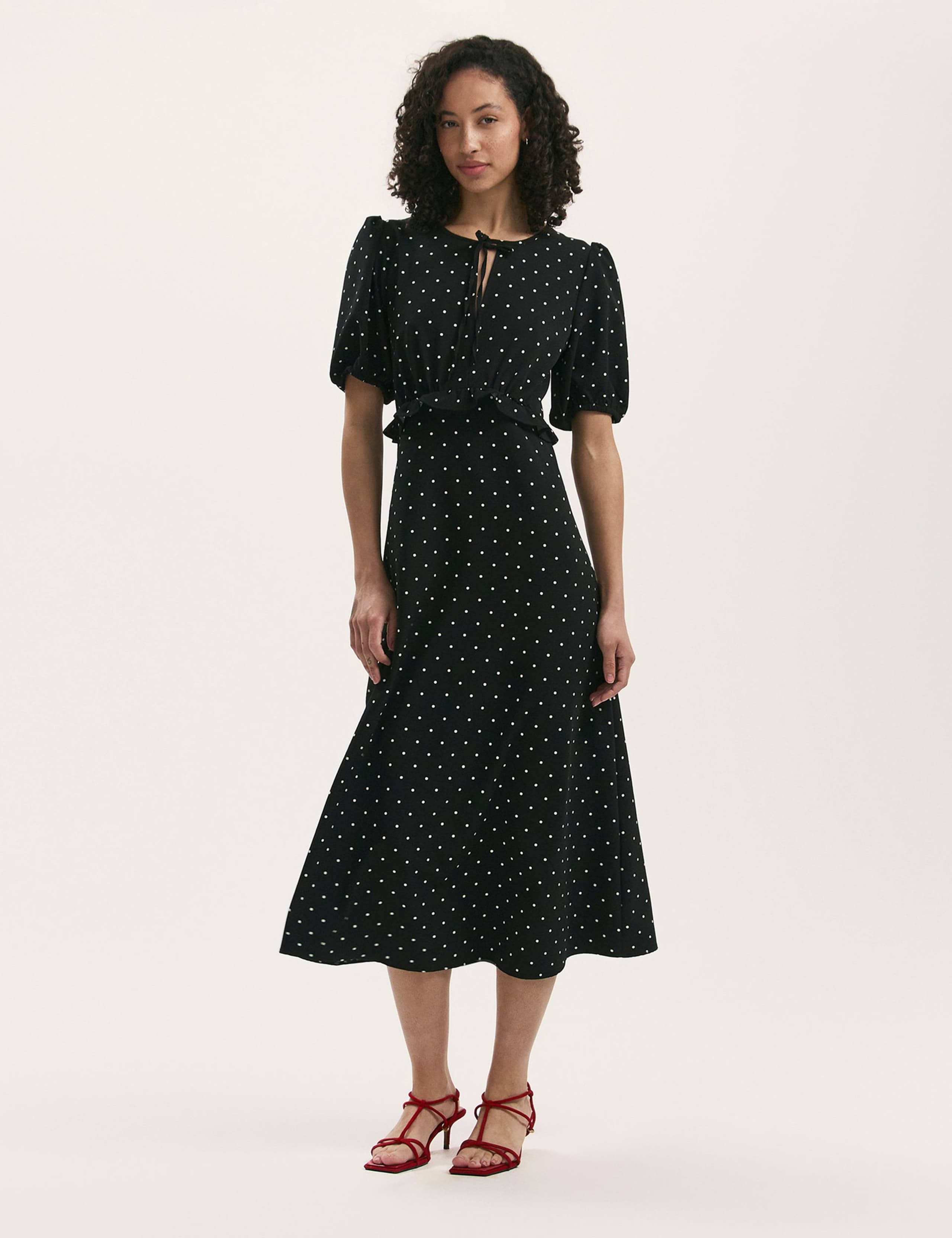 Floral Tie Neck Midi Tea Dress
