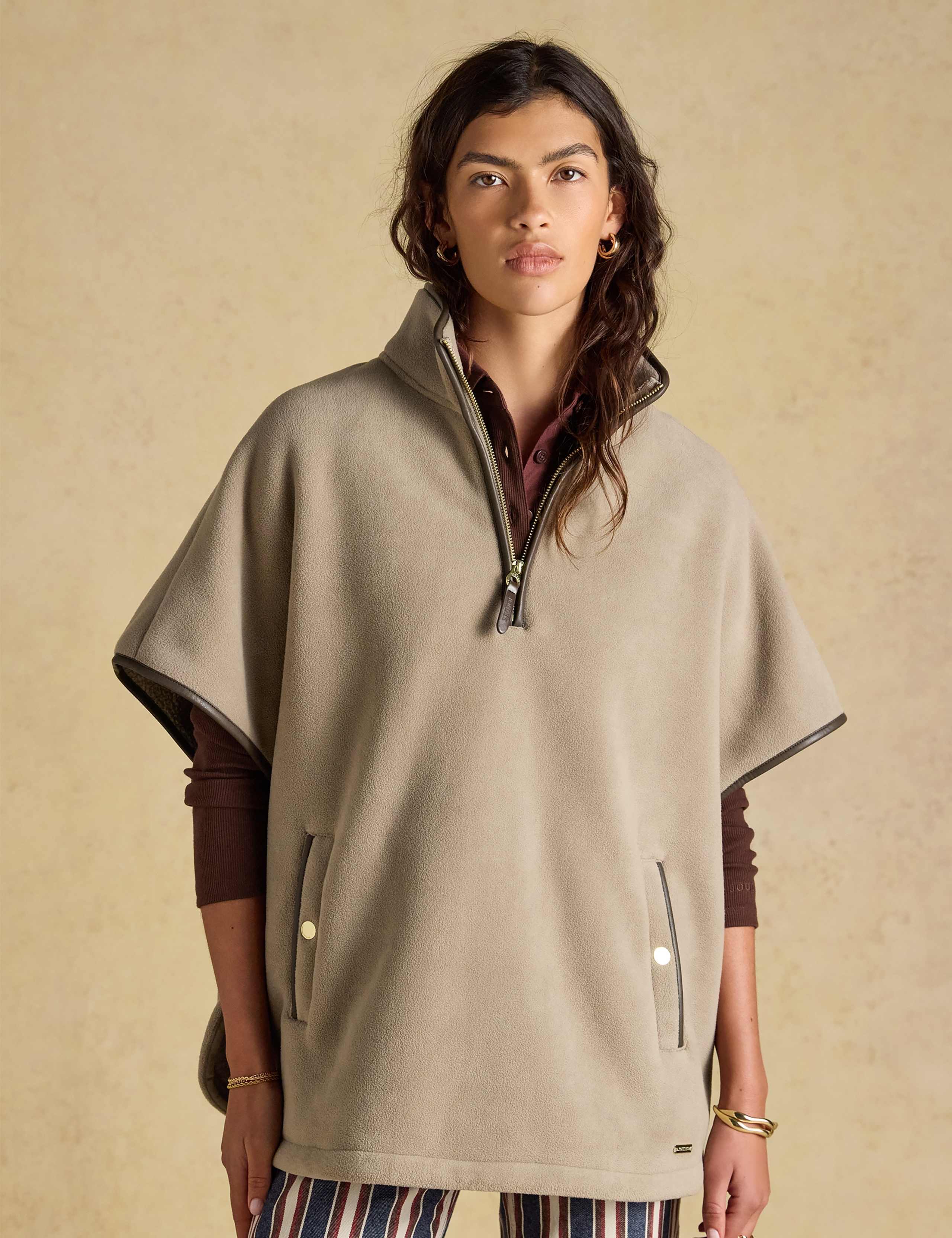 Fleece Funnel Neck Short Cape Jacket