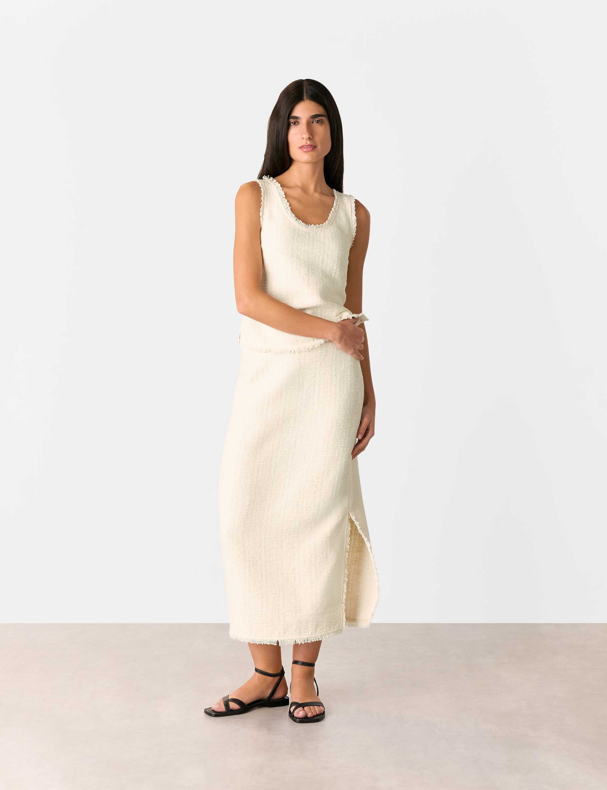 Cotton Blend Textured Scoop Neck Vest Top
