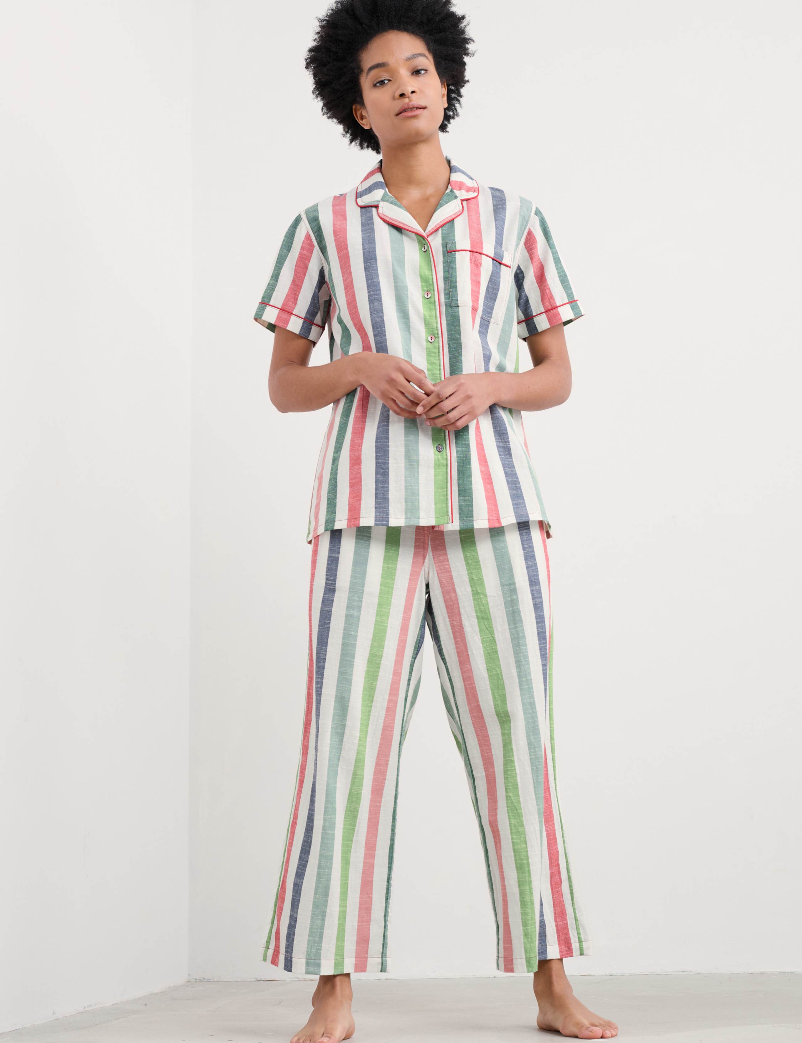 Pure Cotton Striped Cropped Pyjama Set