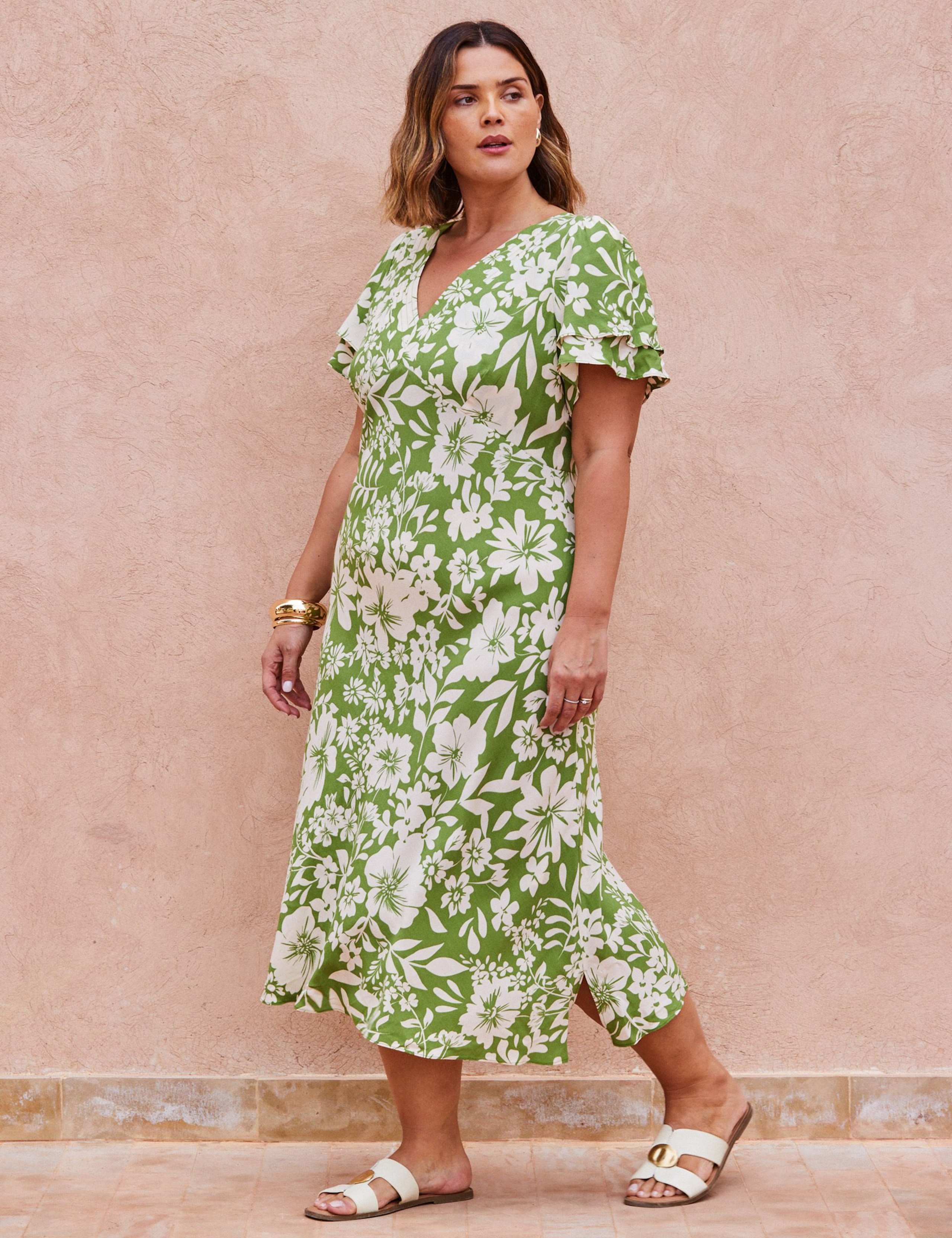 Floral V-Neck Angel Sleeve Midaxi Tea Dress