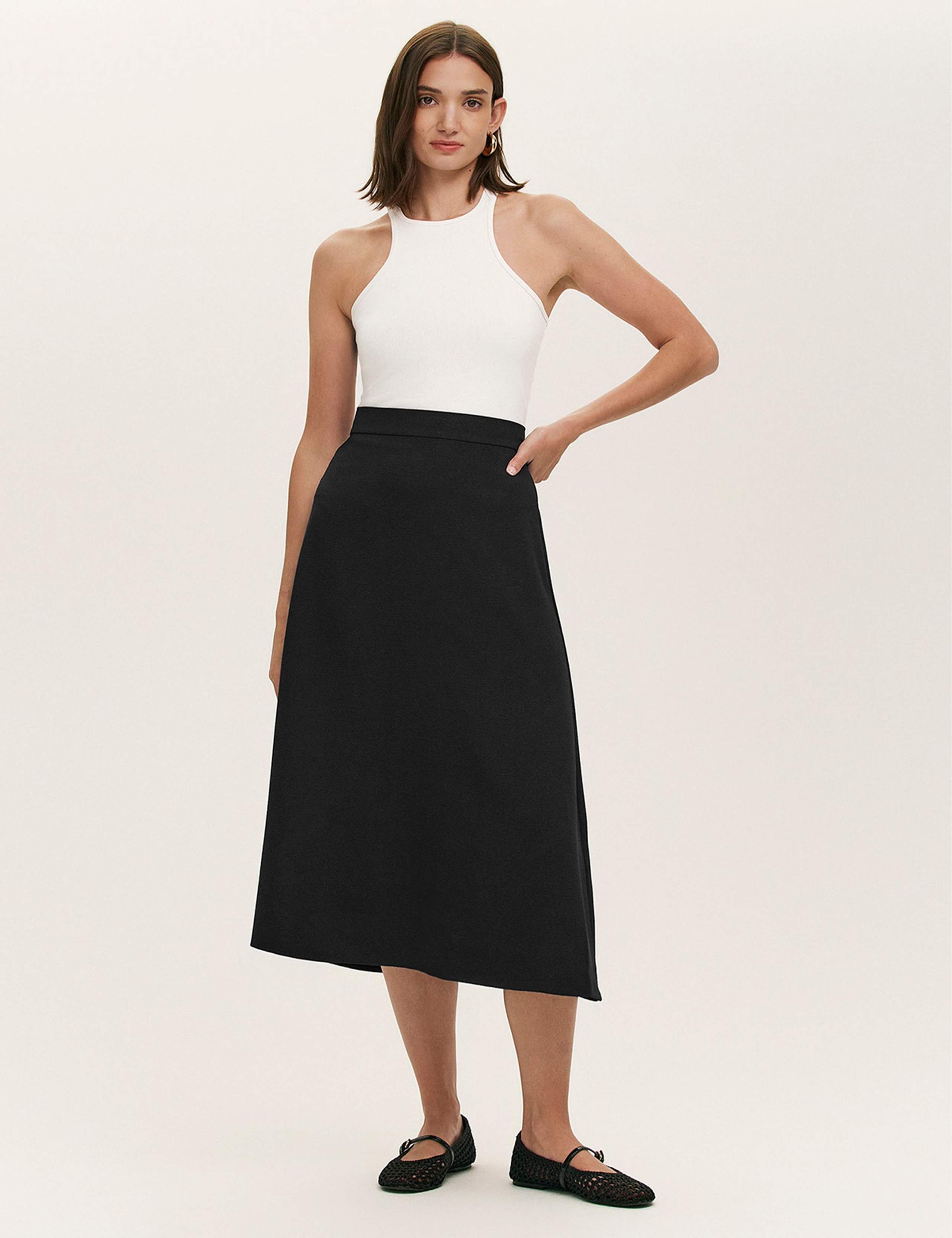 Crepe Midi A-Line Skirt