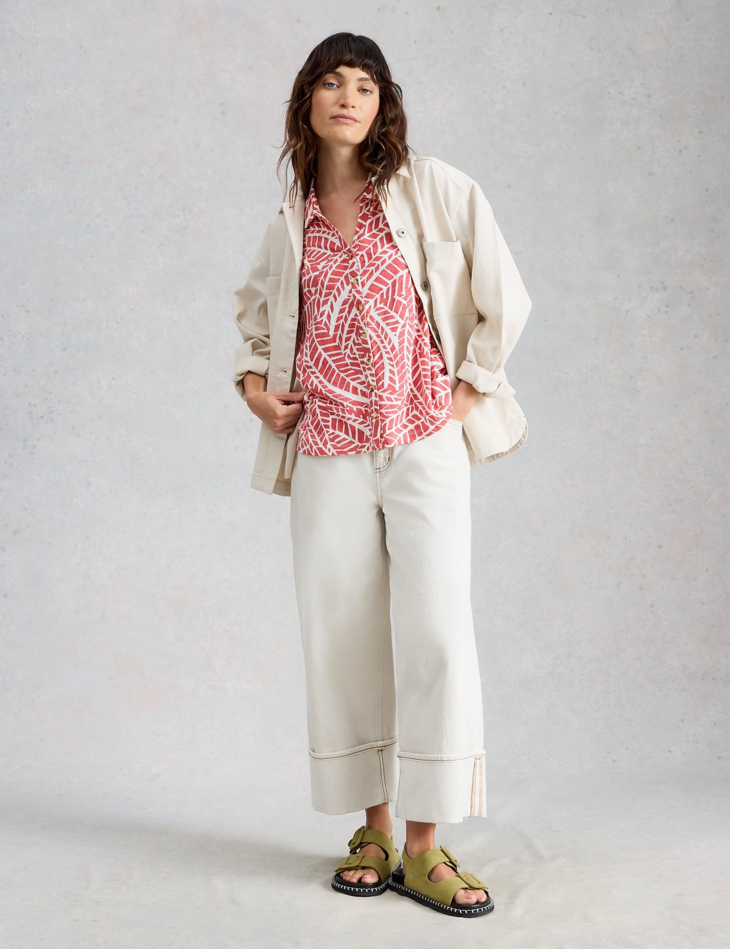 Pure Cotton Geometric Sleeveless Shirt