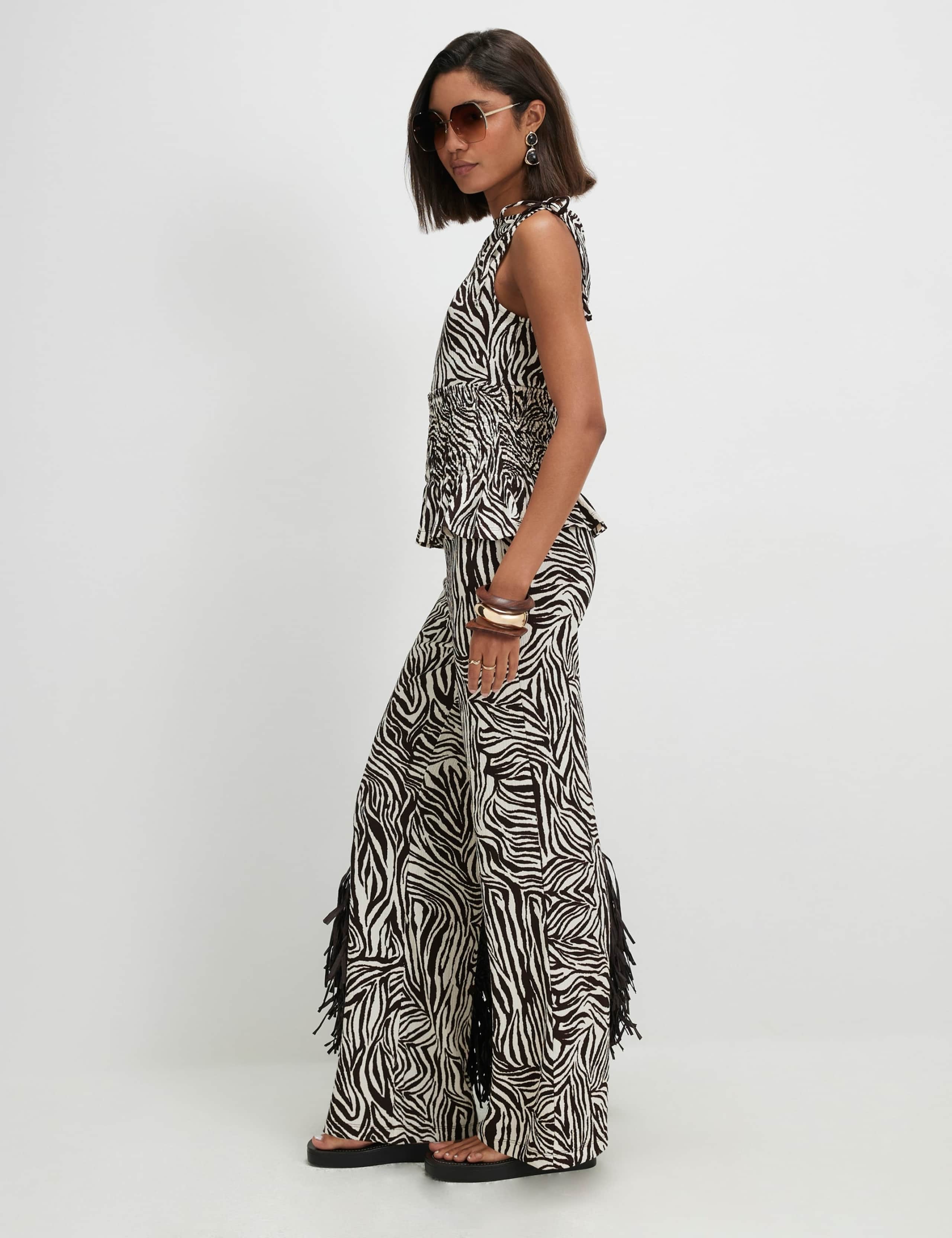 Pure Cotton Animal Print Wide Leg Trousers
