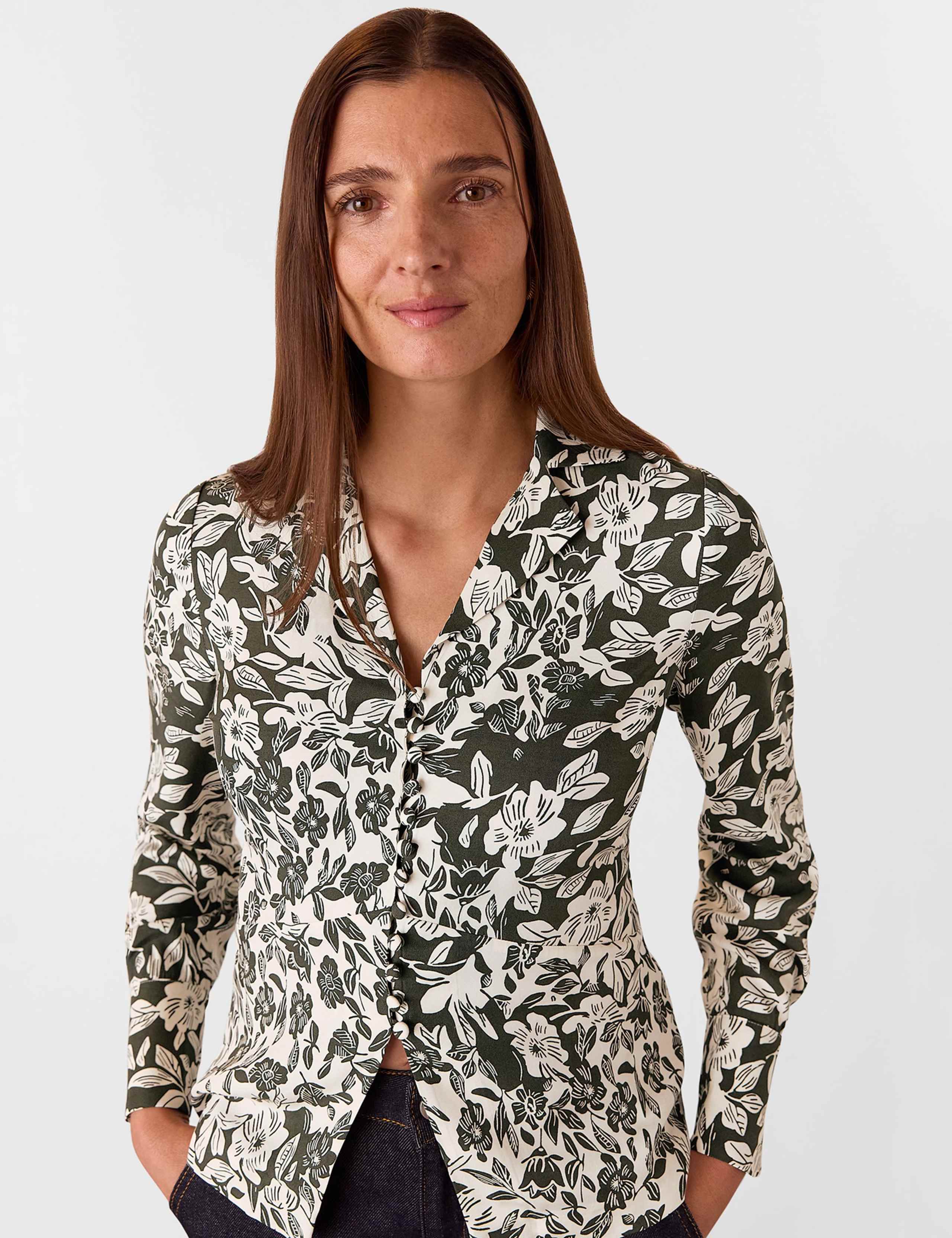 Floral V-Neck Button Through Blouse