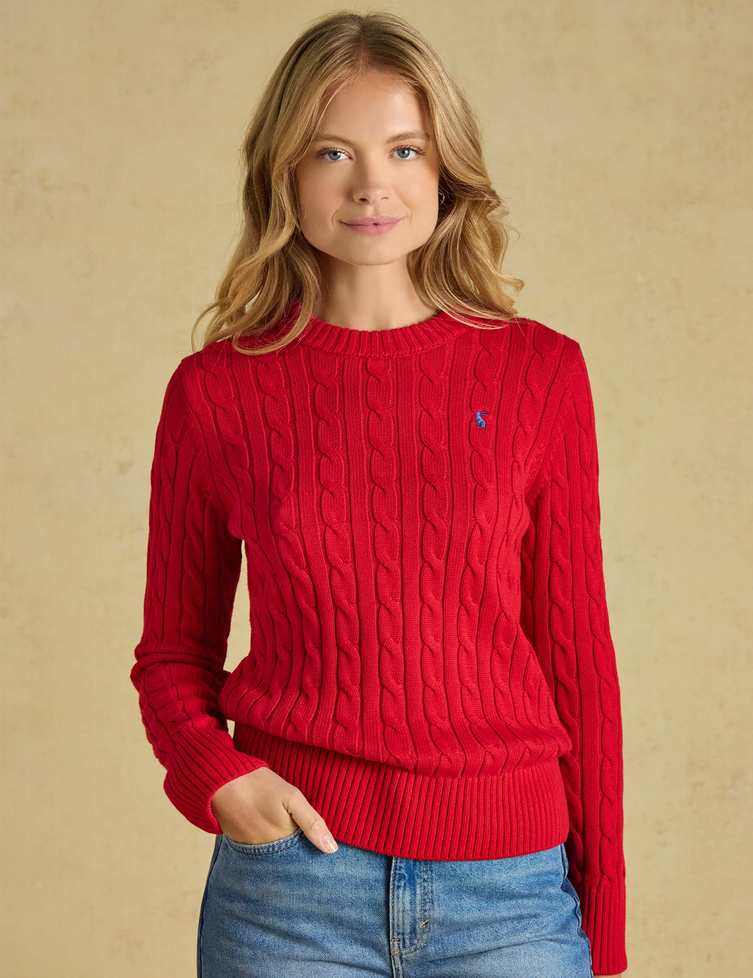 Pure Cotton Cable Knit Crew Neck Jumper
