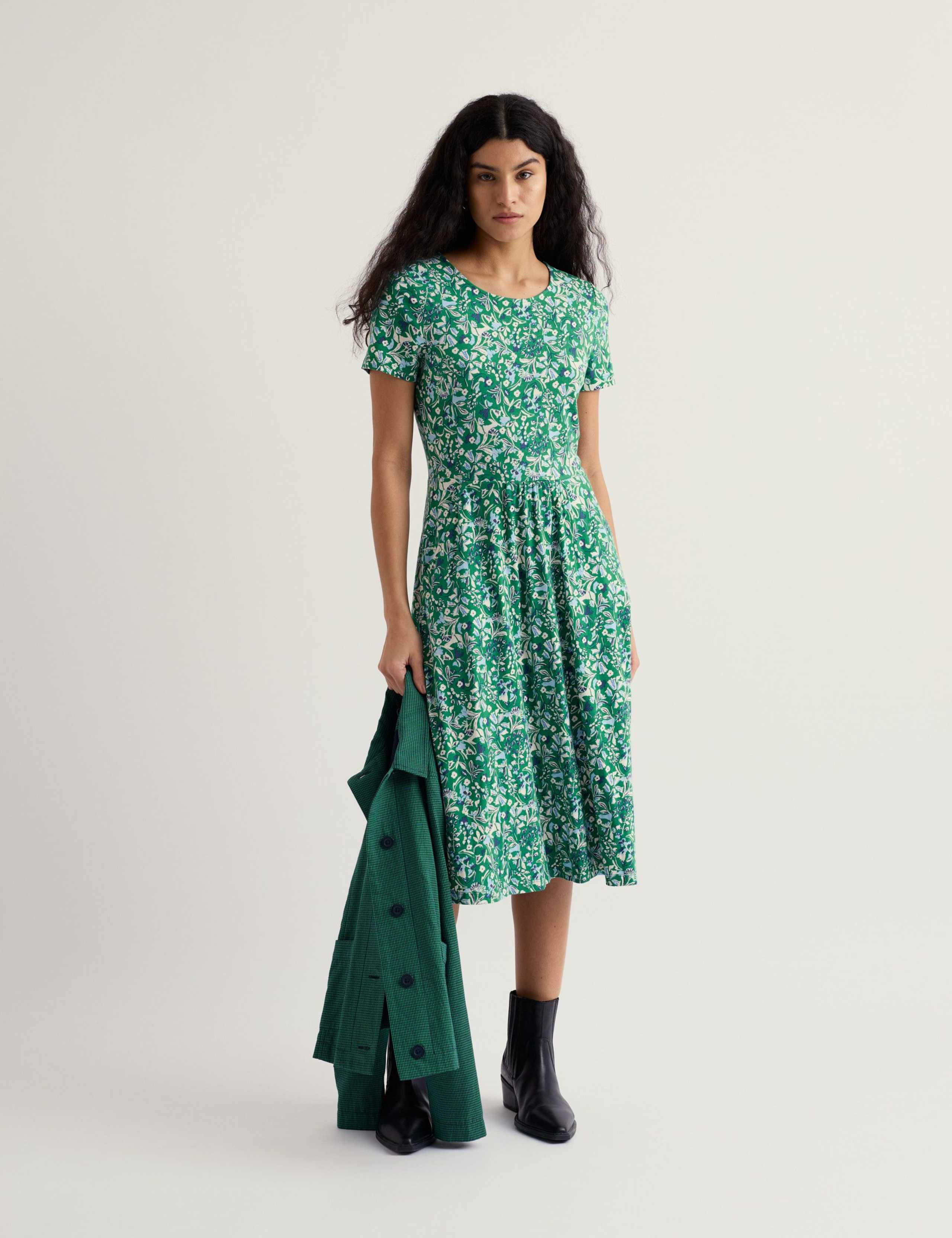 Cotton Rich Floral Midi Waisted Dress