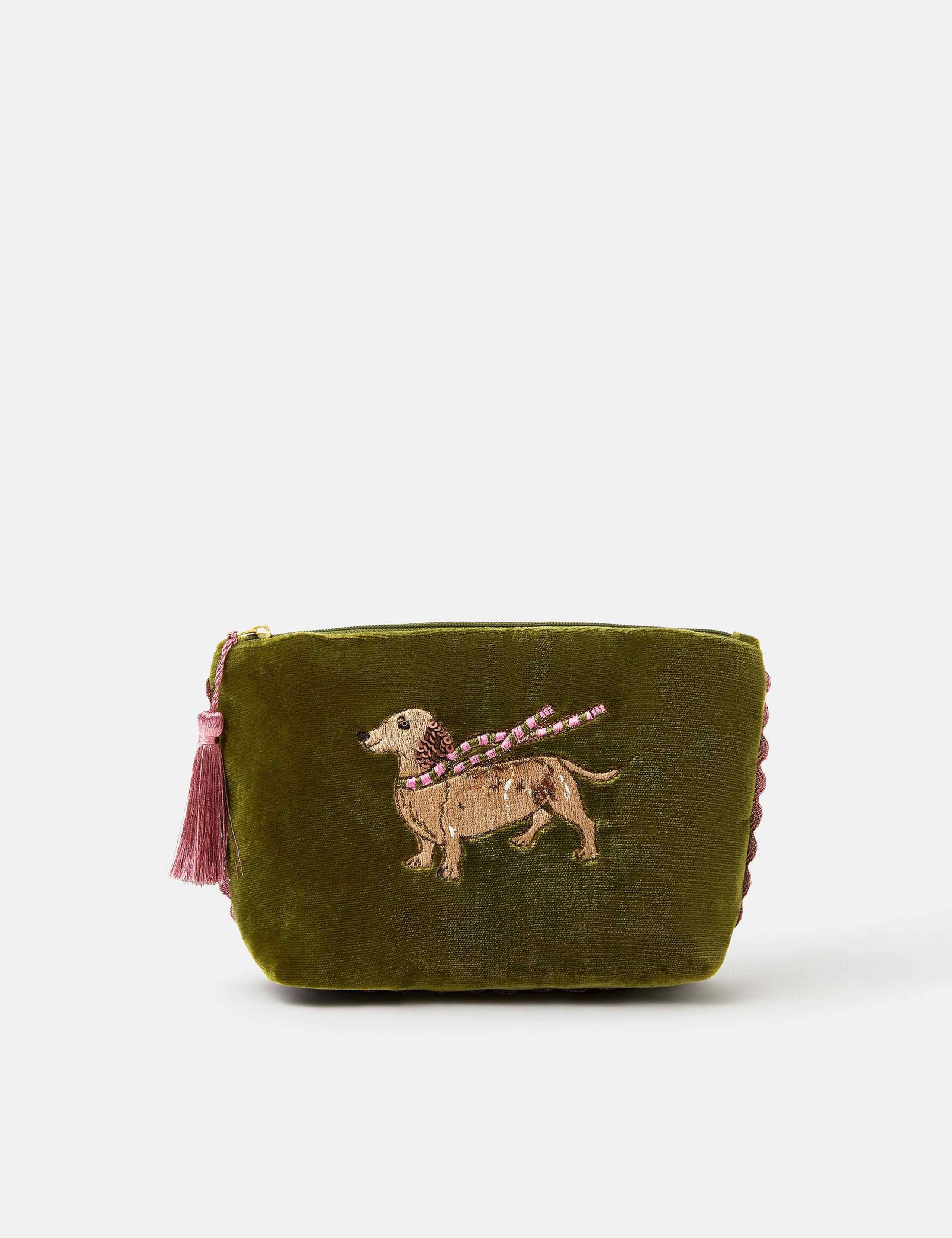 Velvet Embroidered Sausage Dog Pouch