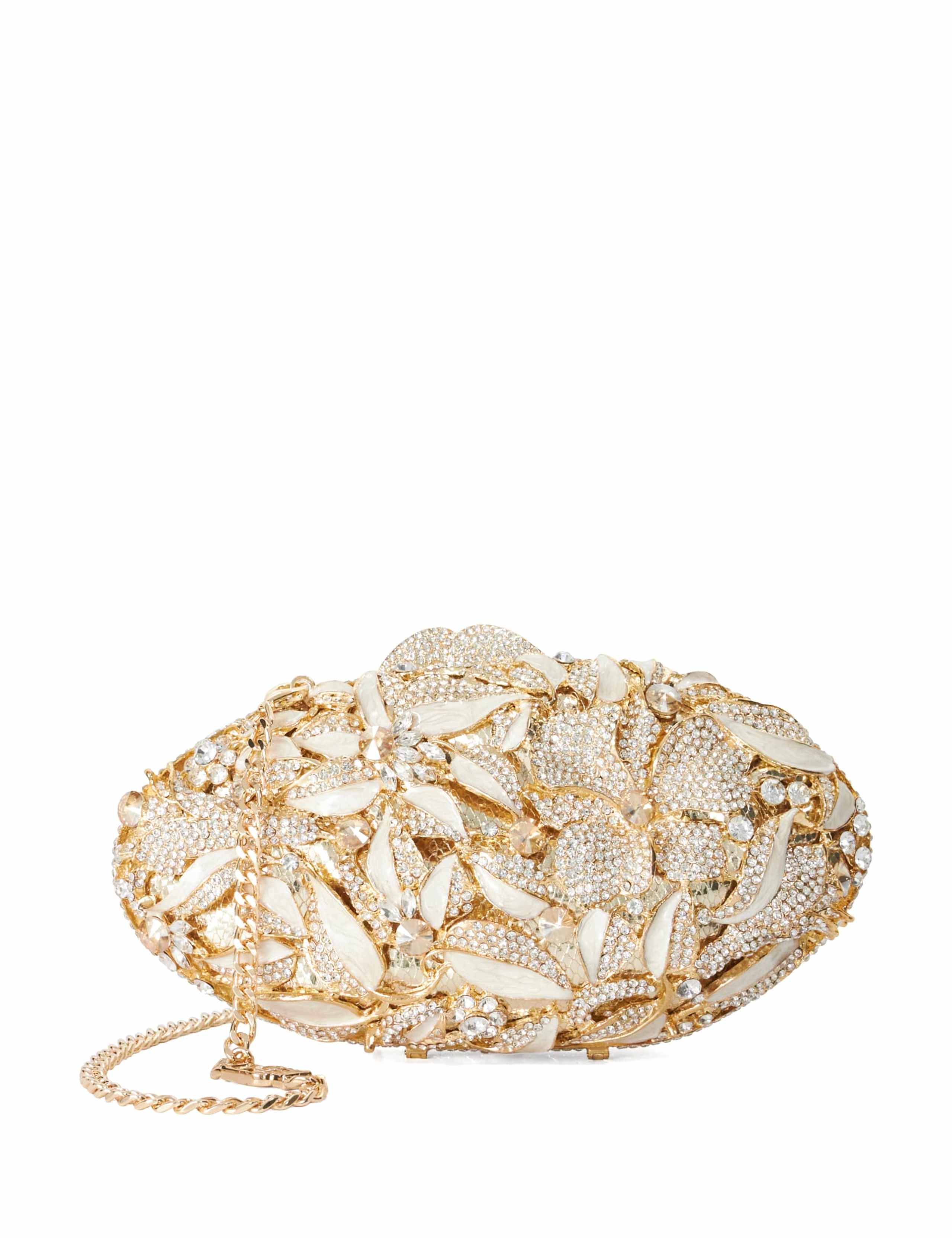 Crystal Embellished Chain Strap Clutch Bag