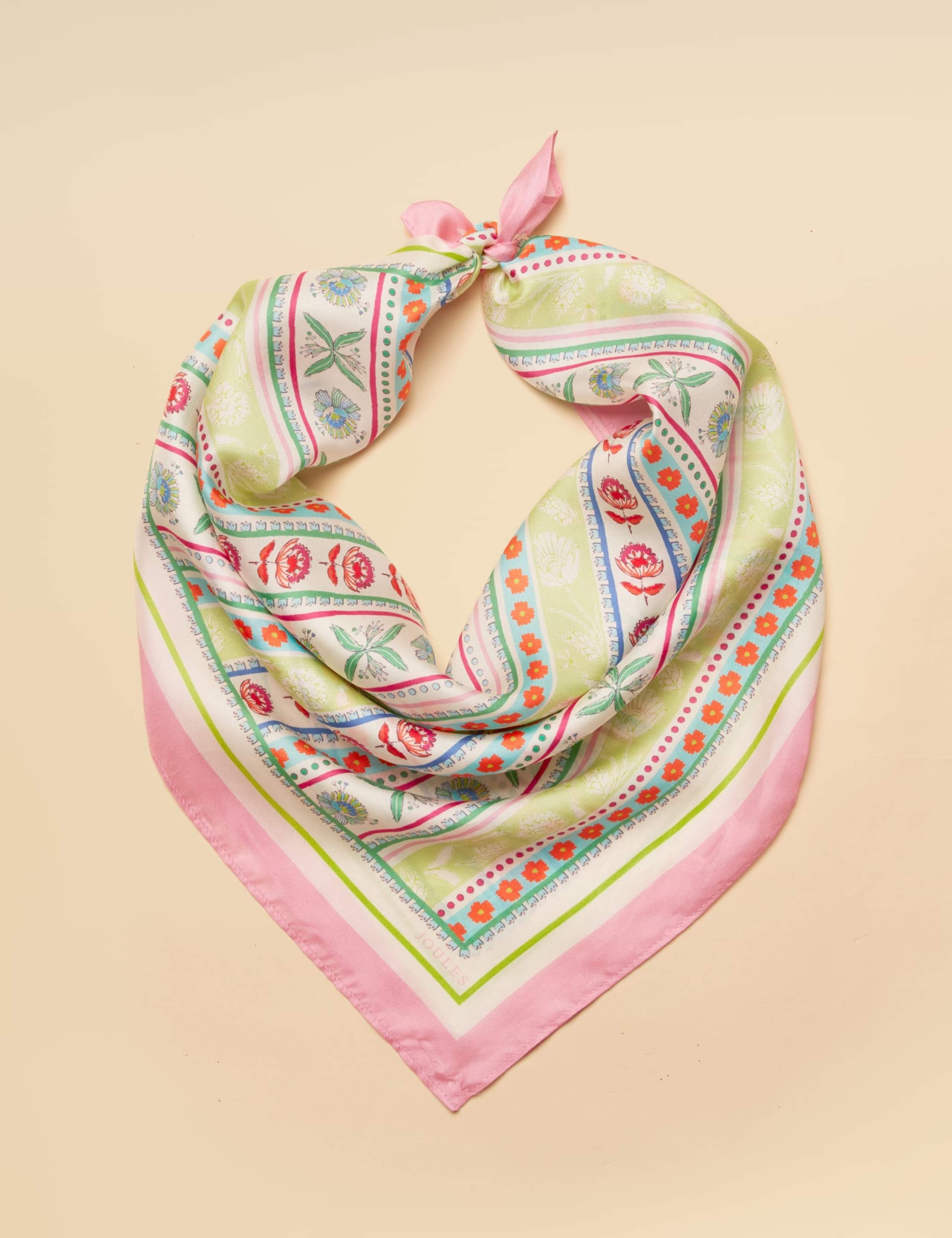 Pure Silk Floral Striped Square Scarf