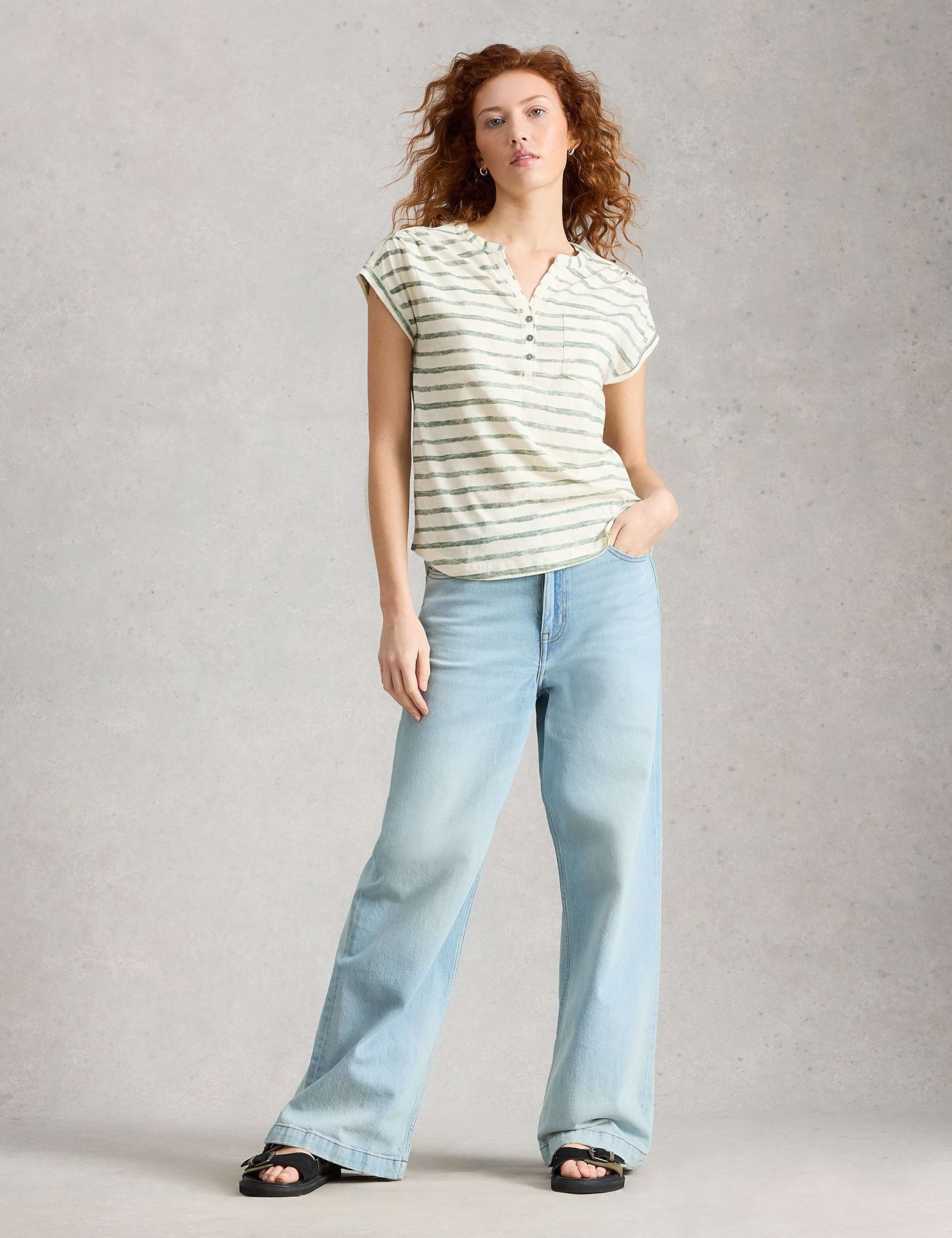 Pure Cotton V-Neck Striped Shirt