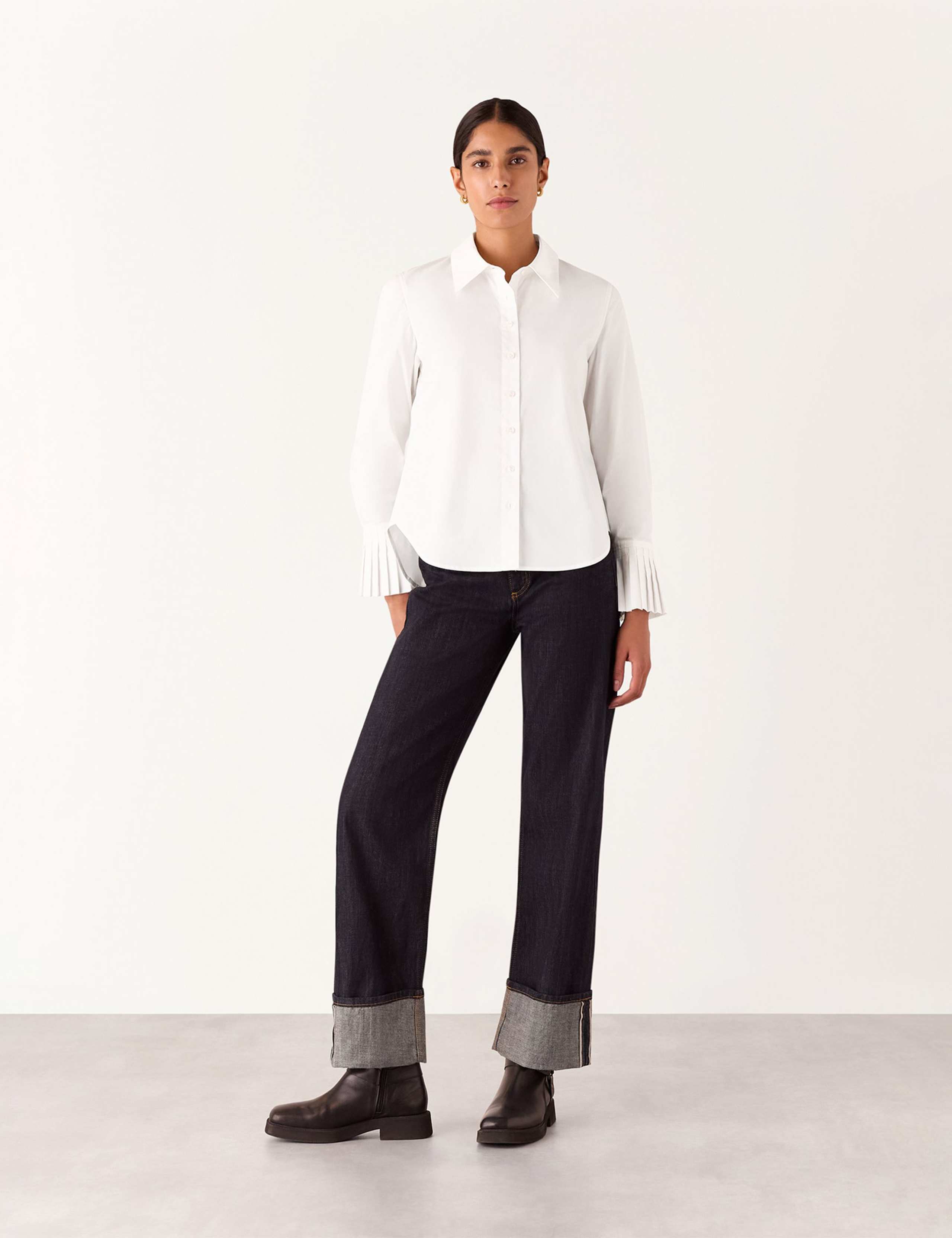 Pure Cotton Collared Pleated Cuff Shirt