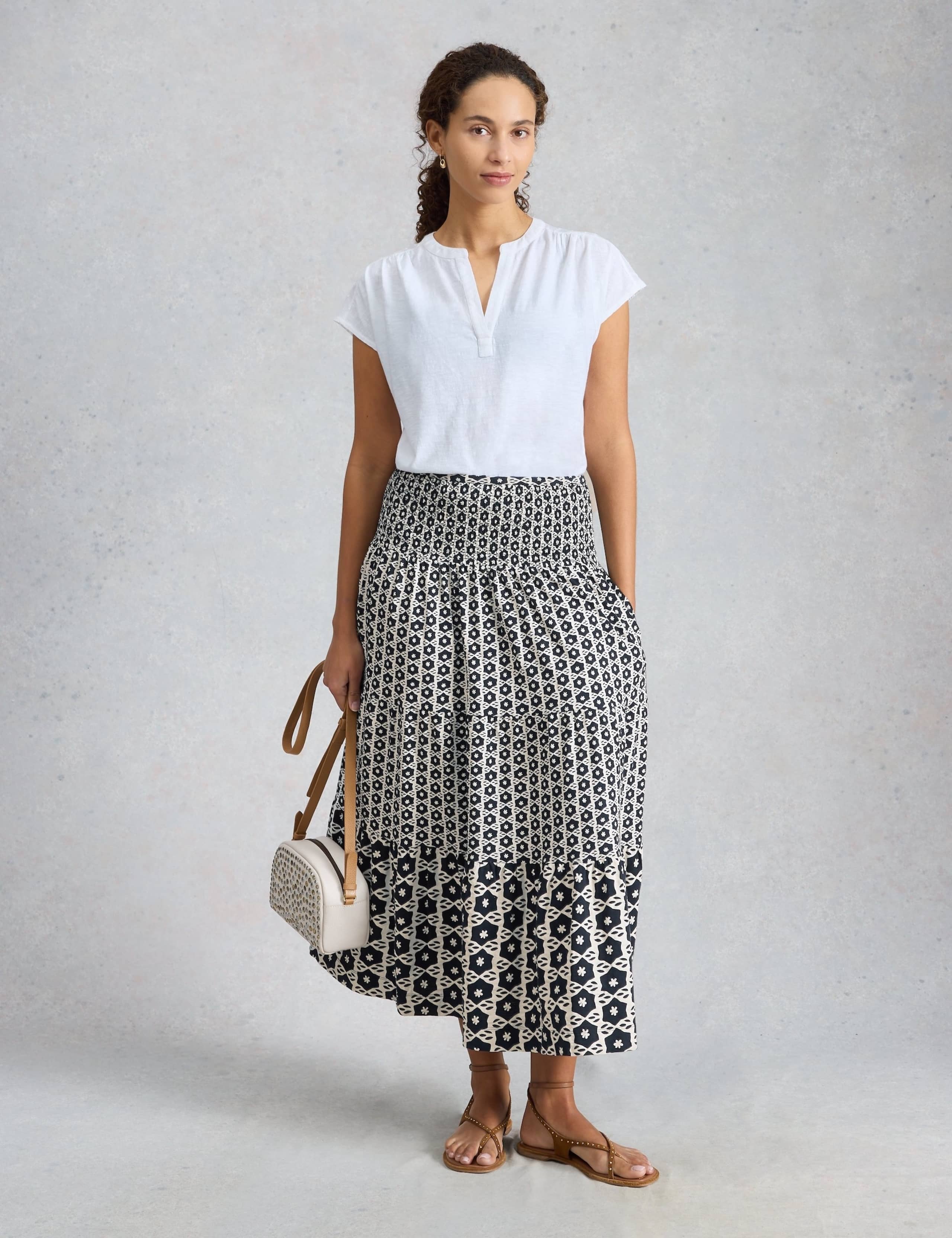 Pure Cotton Jersey Printed Maxi A-Line Skirt