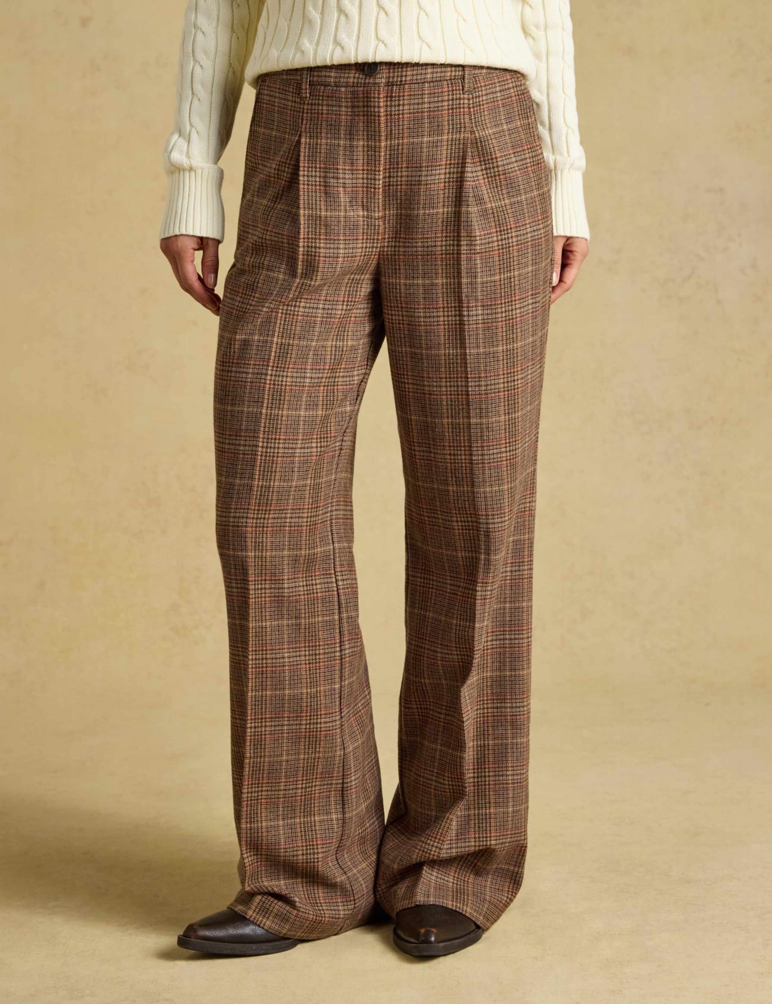 Wool Rich Tweed Checked Wide Leg Trousers