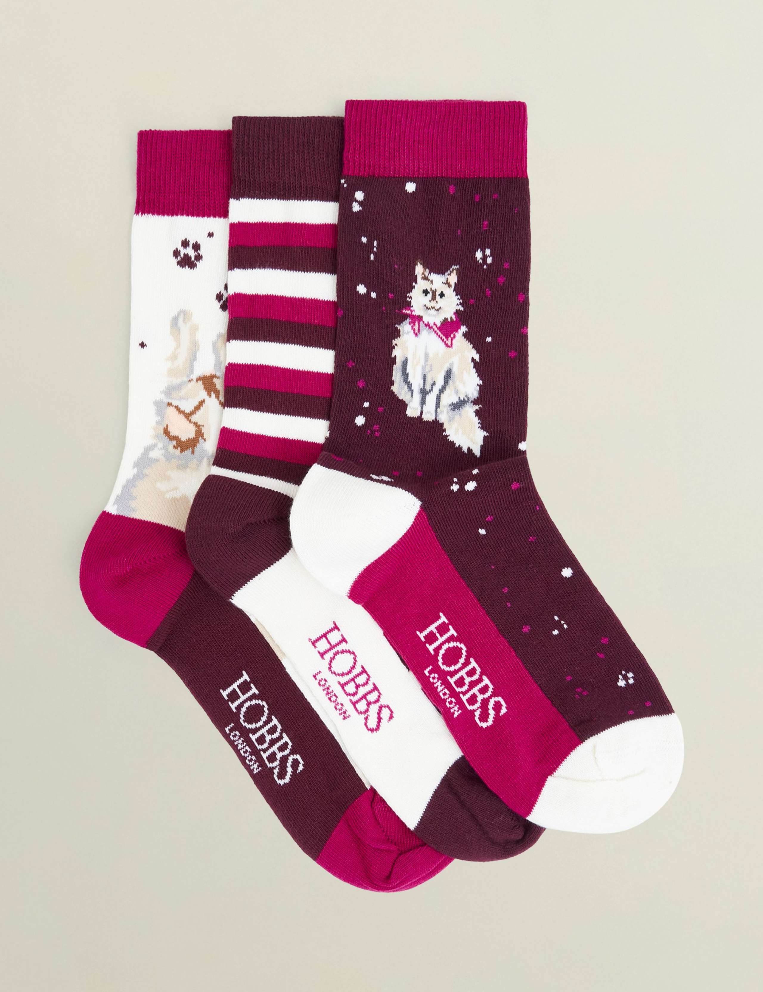 3pk Pure Cotton Cat Ankle High Socks