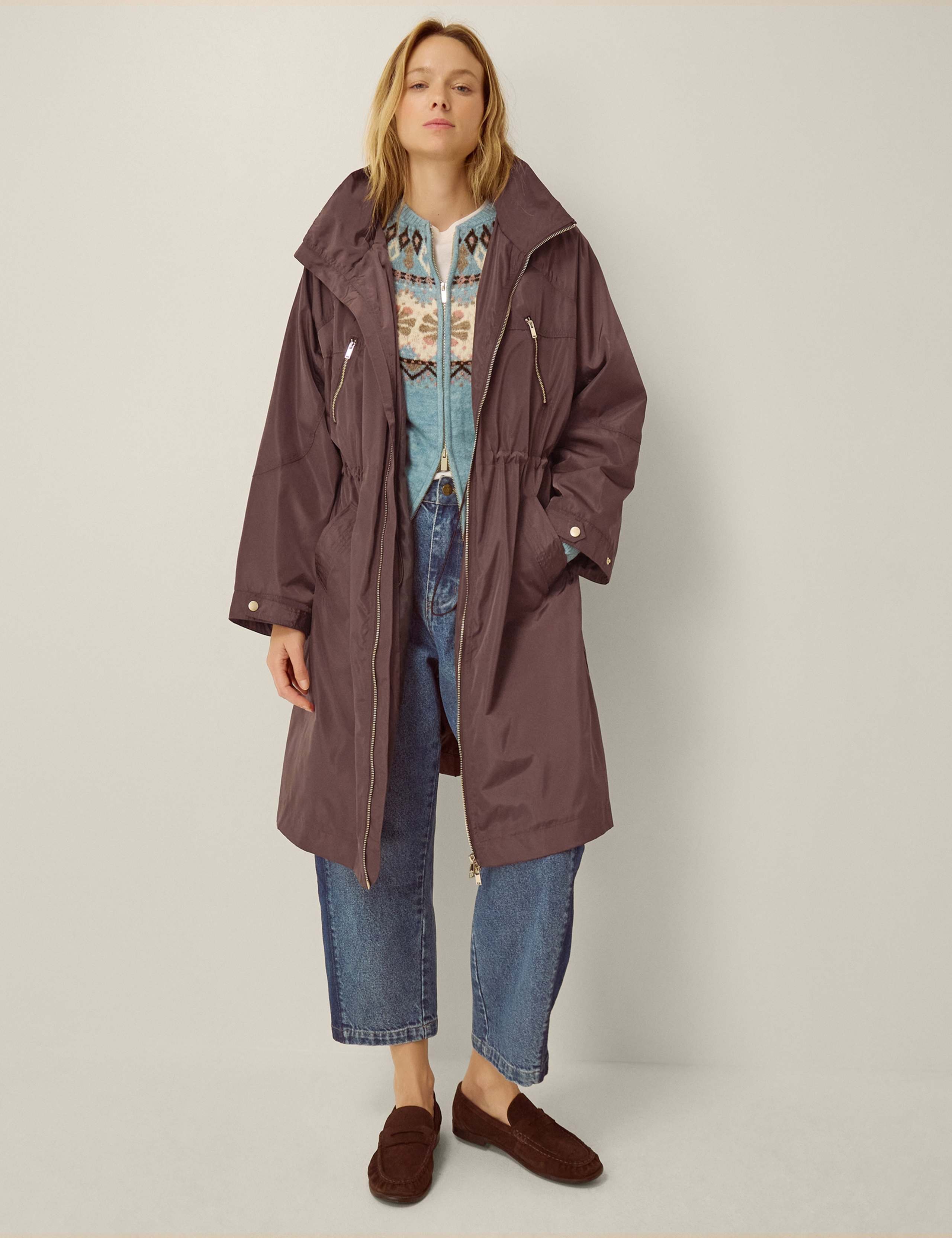 Funnel Neck Hooded Raincoat