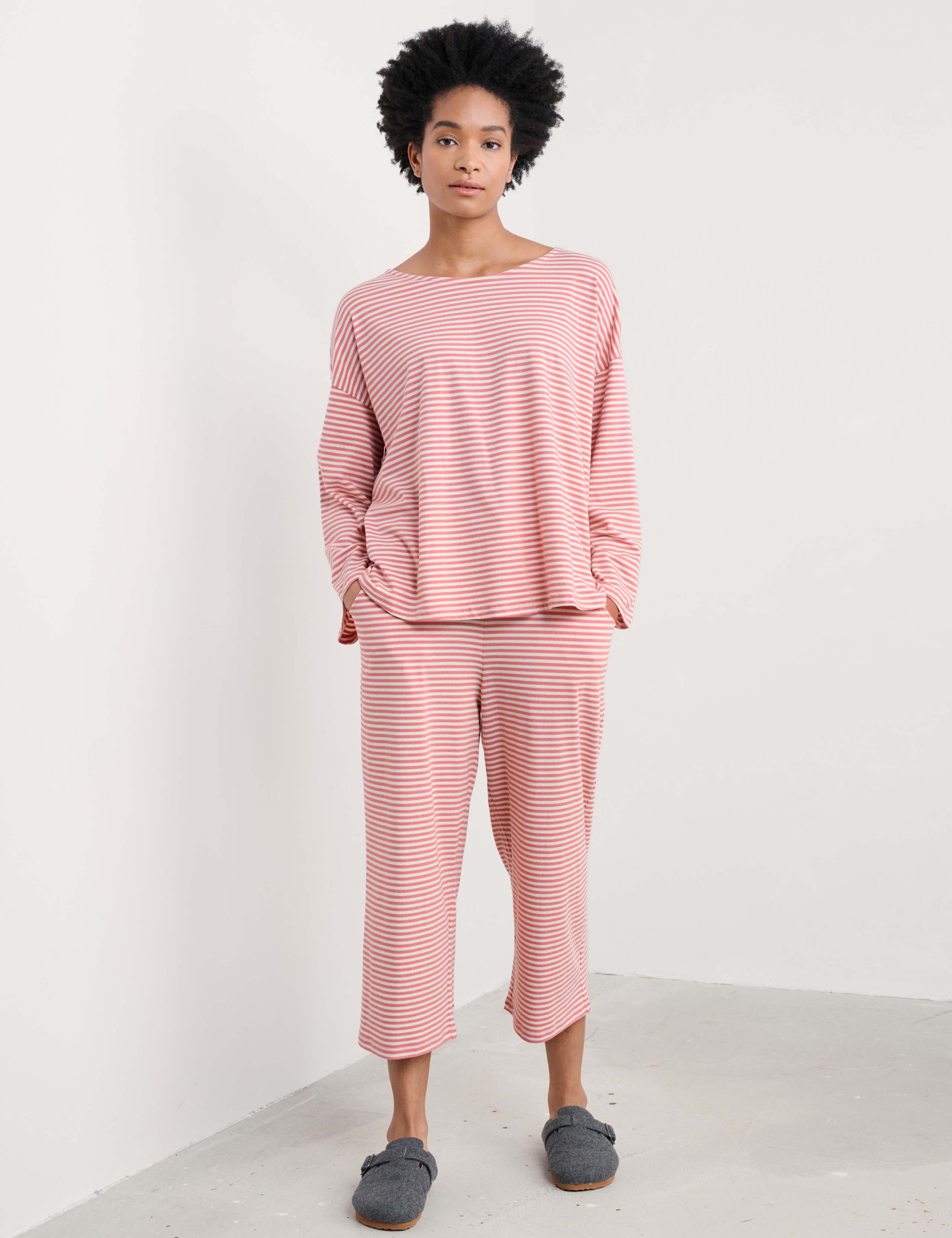 Cotton Rich Striped Cropped Pyjama Set