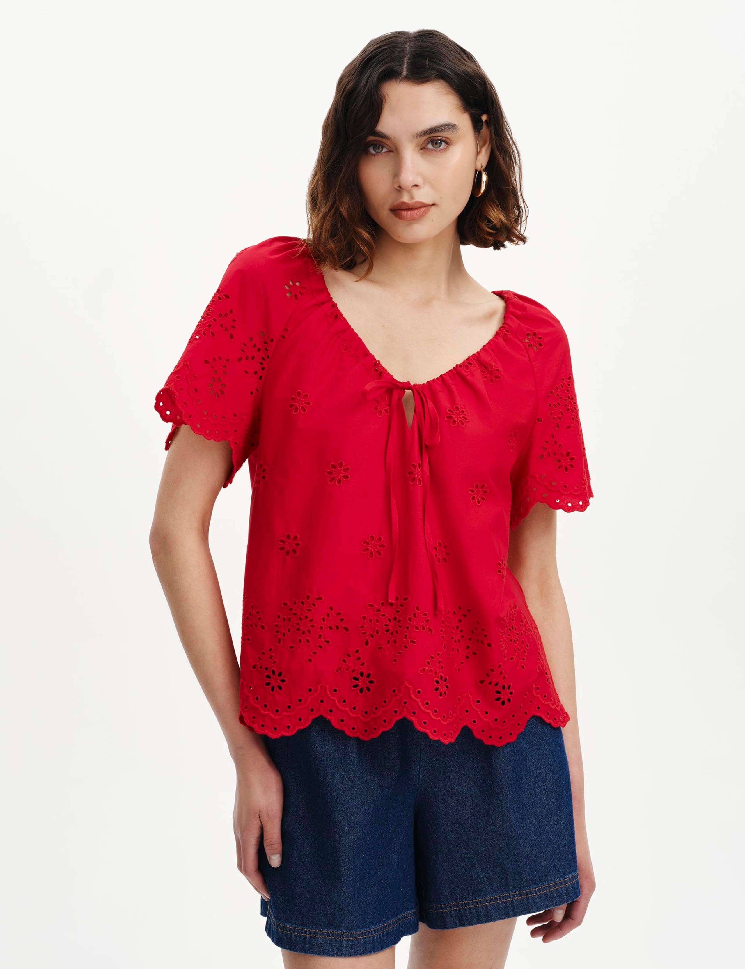 Pure Cotton Embroidered Drawstring Top