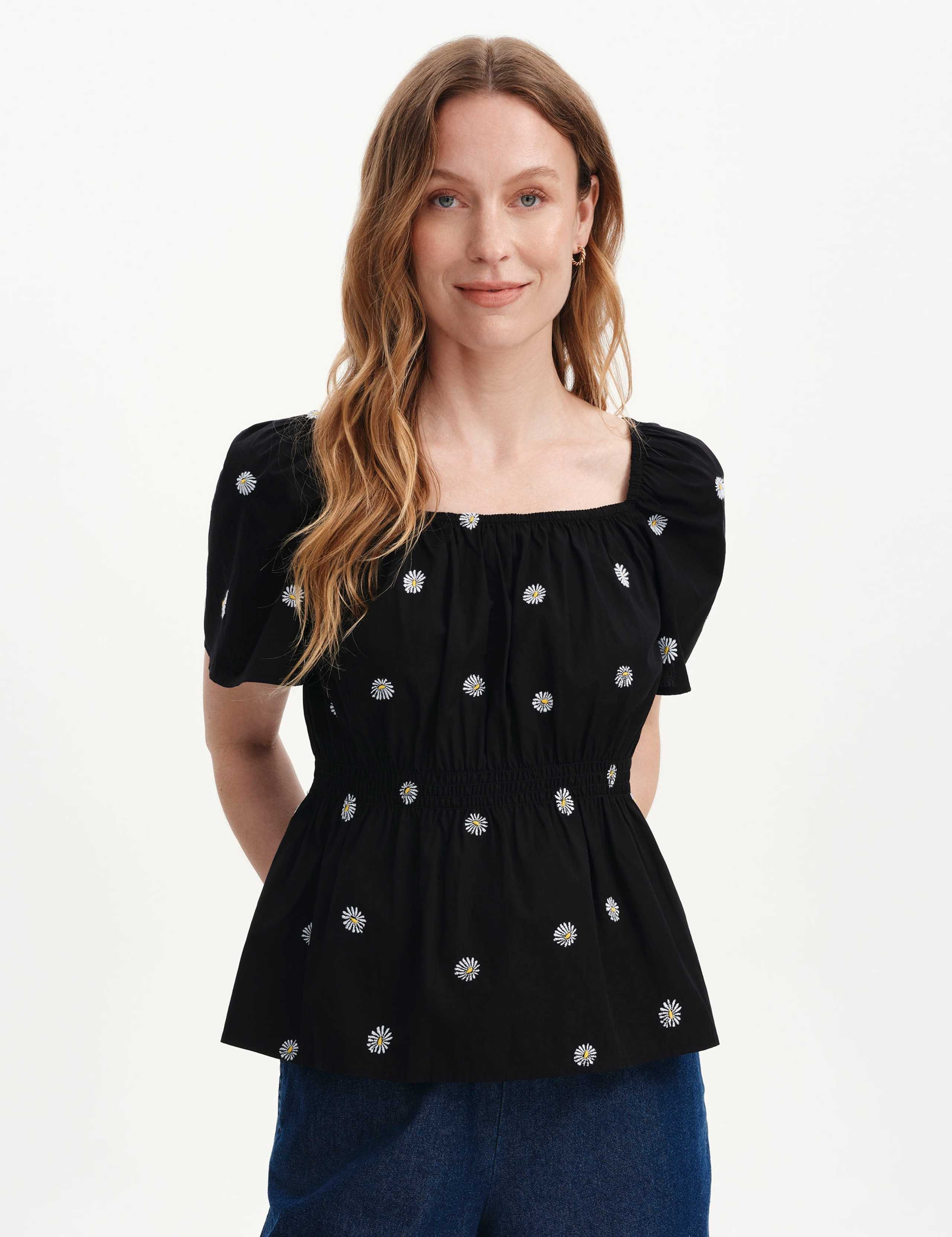 Pure Cotton Floral Embroidered Peplum Top