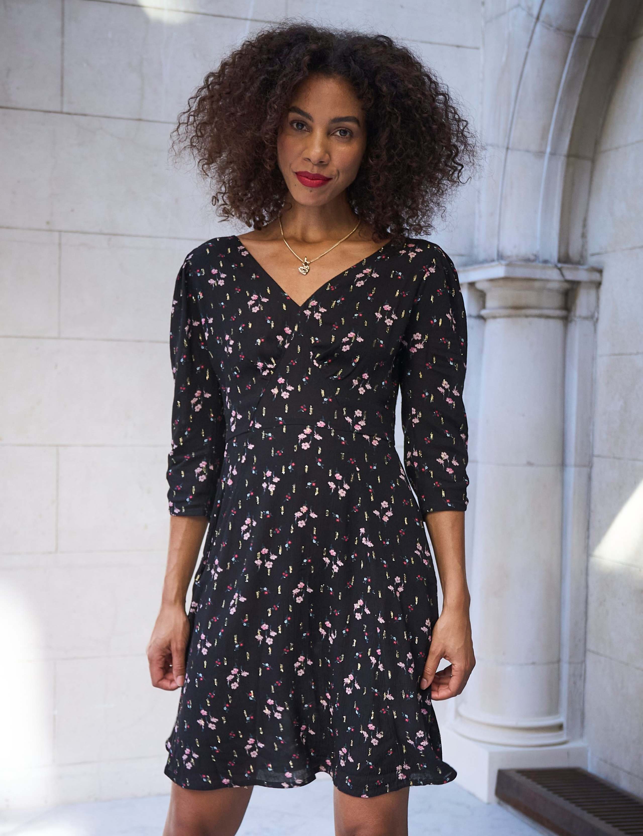 Printed V Neck Mini Dress