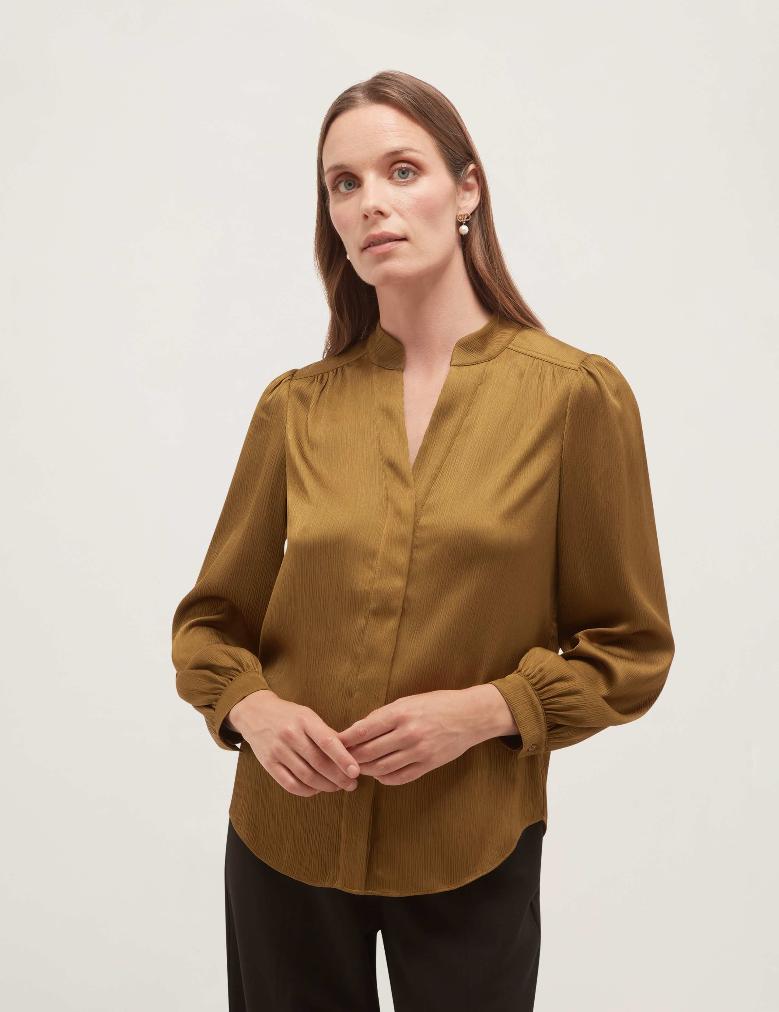 Satin Textured Notch Neck Blouse