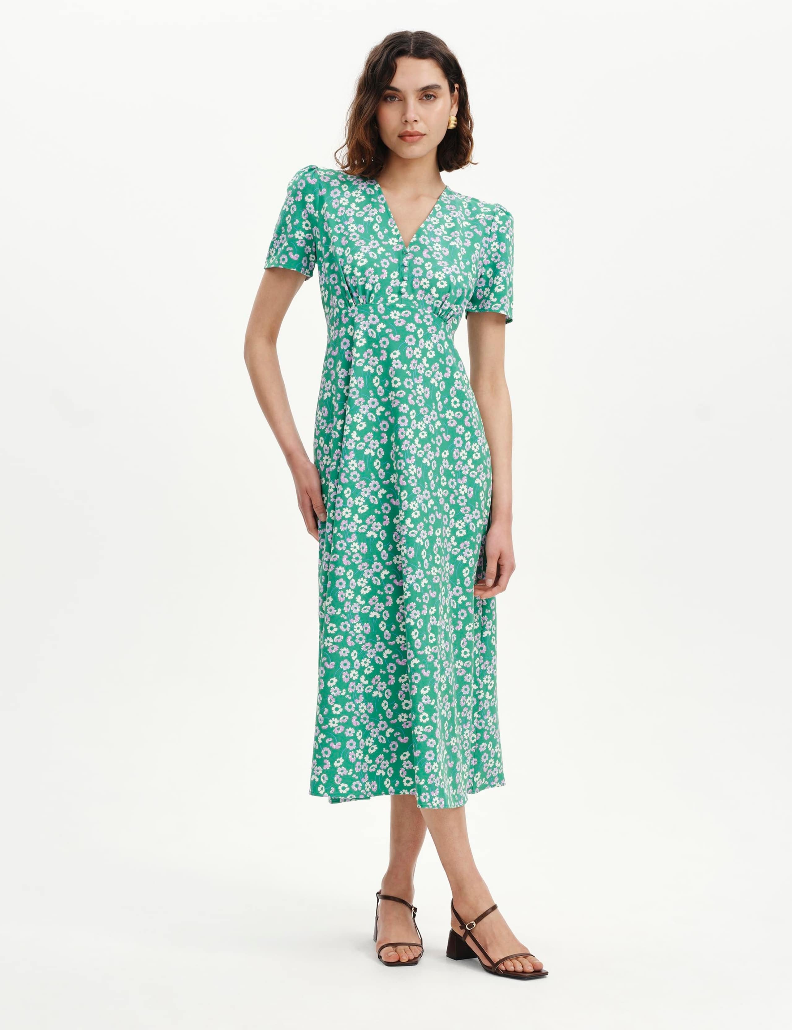 Floral V-Neck Midi Tea Dress