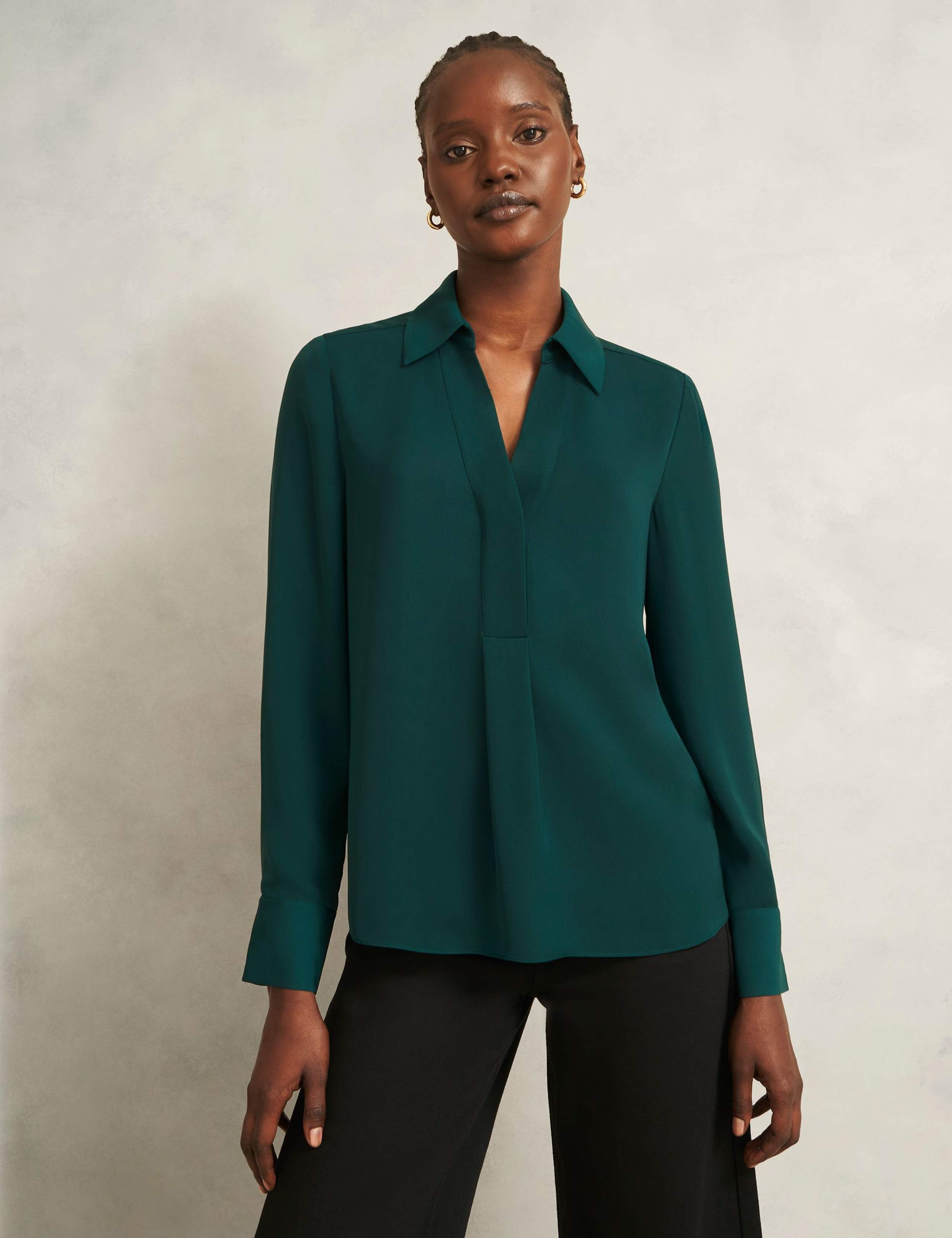 Collared V-Neck Blouse