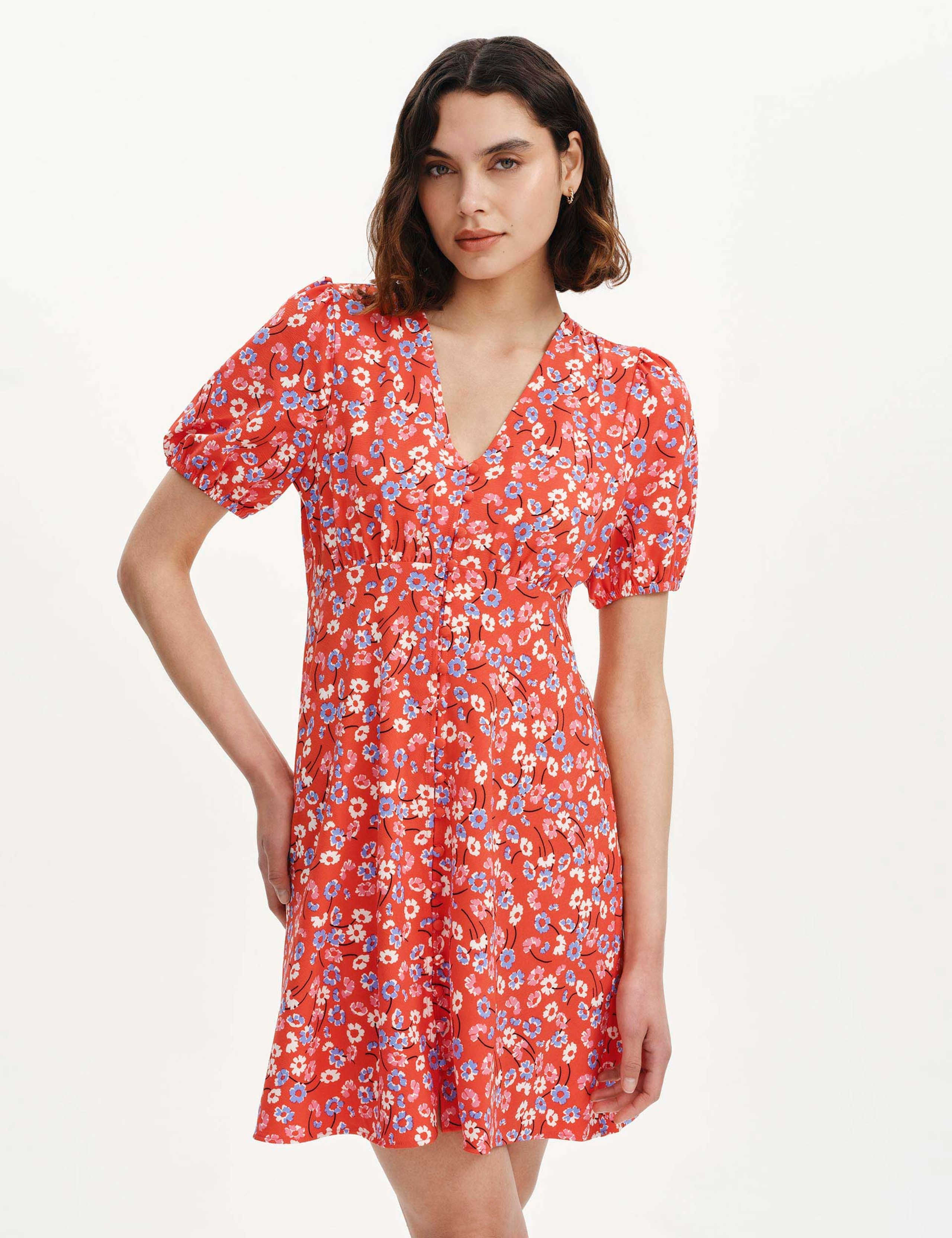 Floral V-Neck Mini Tea Dress