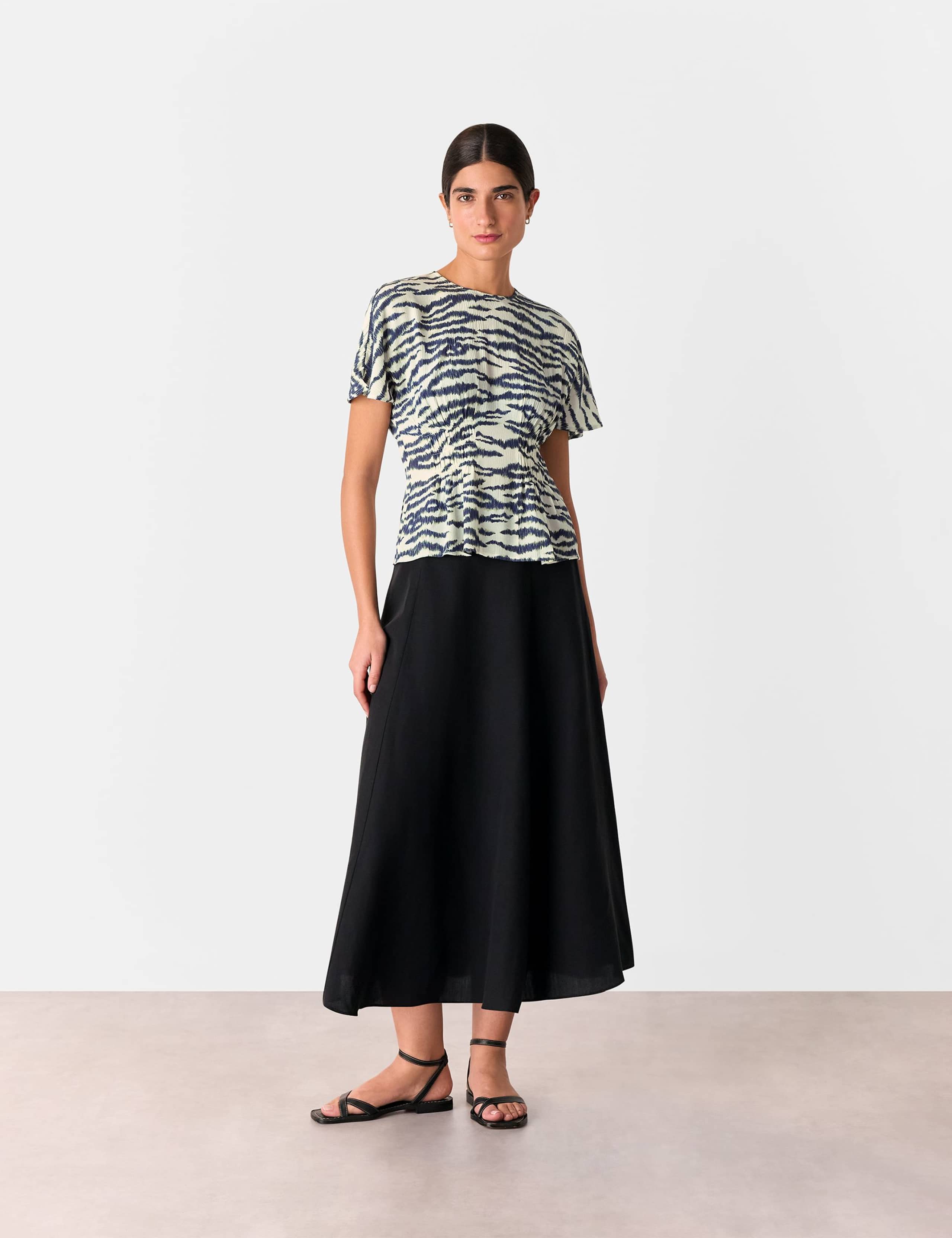 Animal Print Shirred Detail Blouse