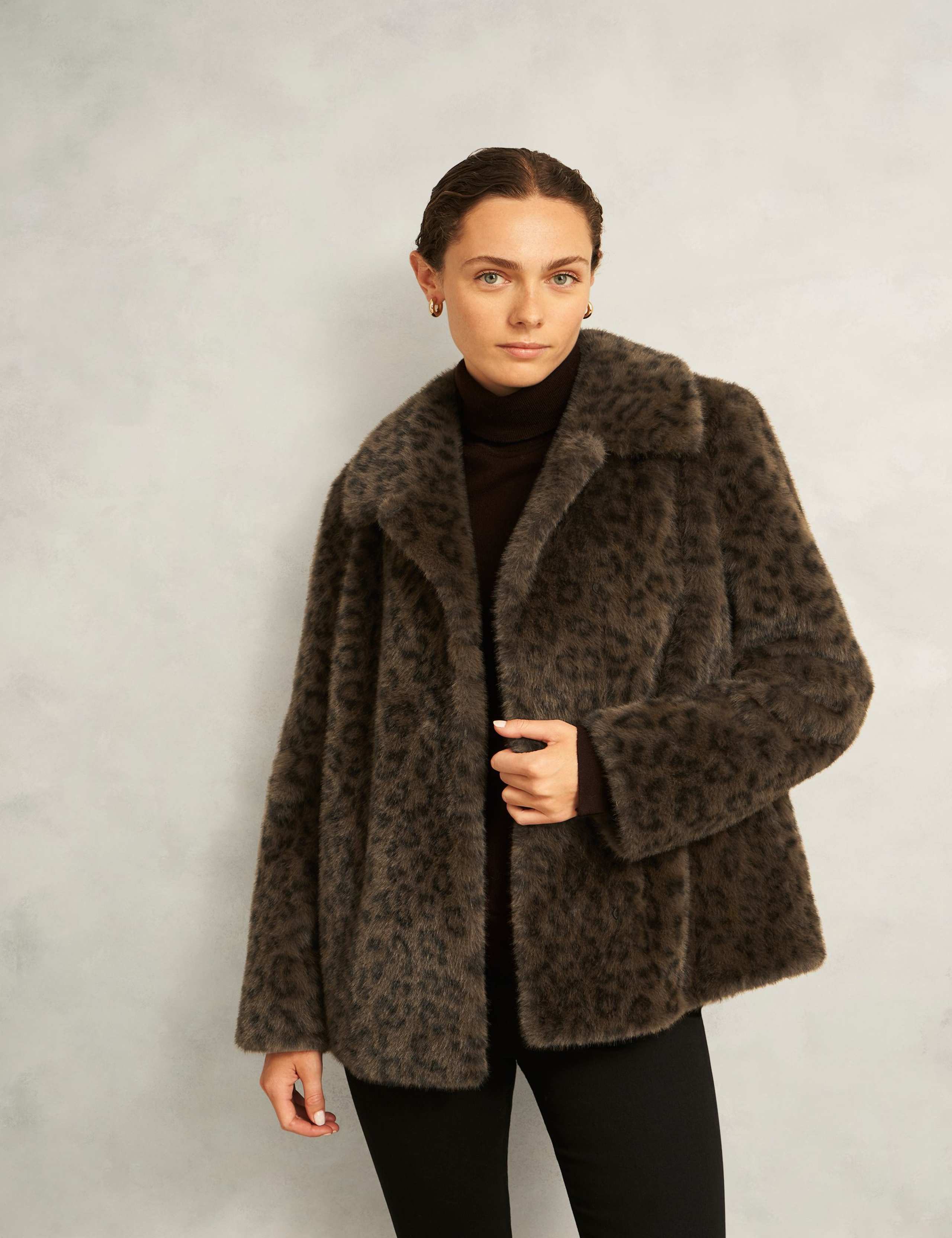Faux Fur Leopard Print Coat