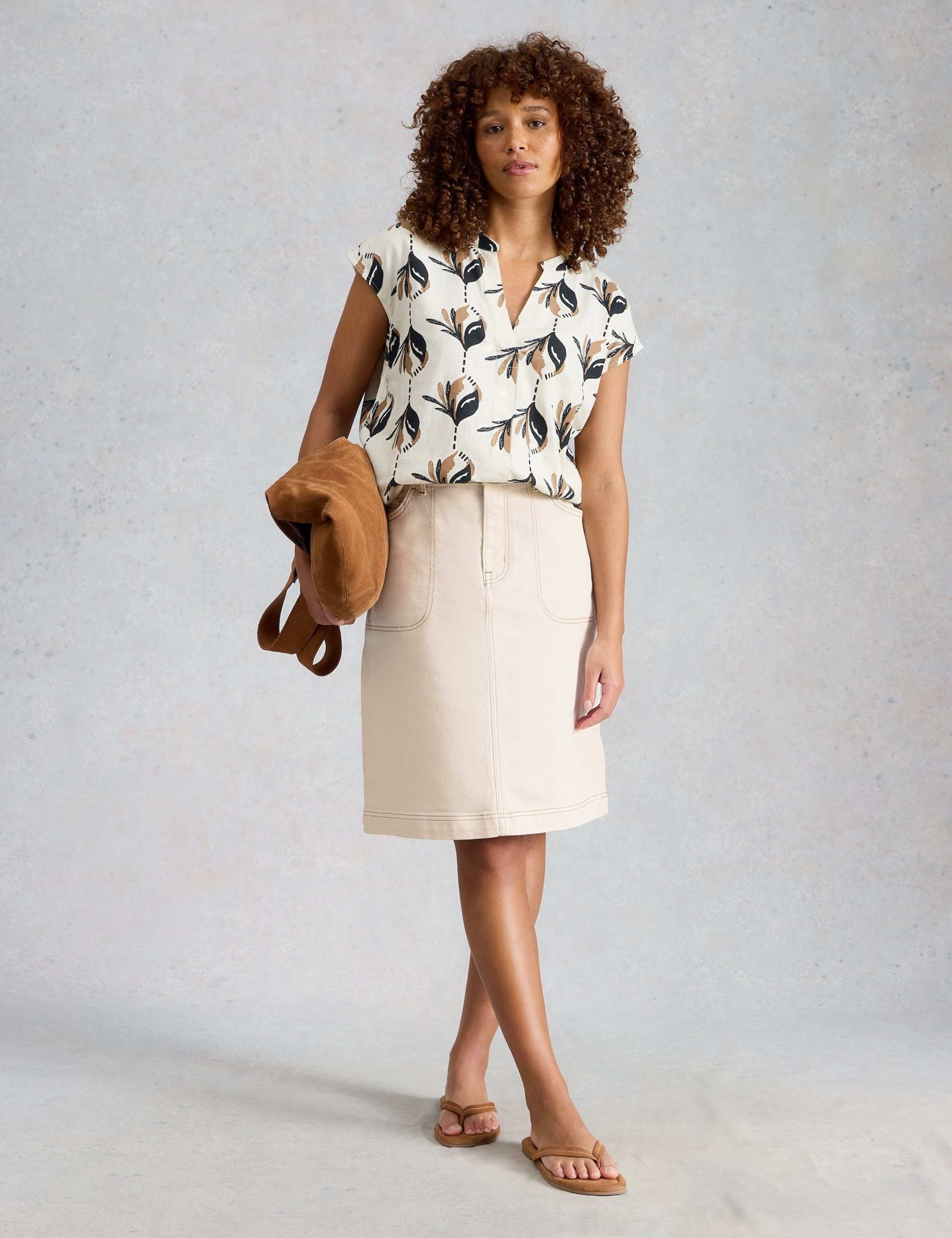 Denim Knee Length A-Line Skirt