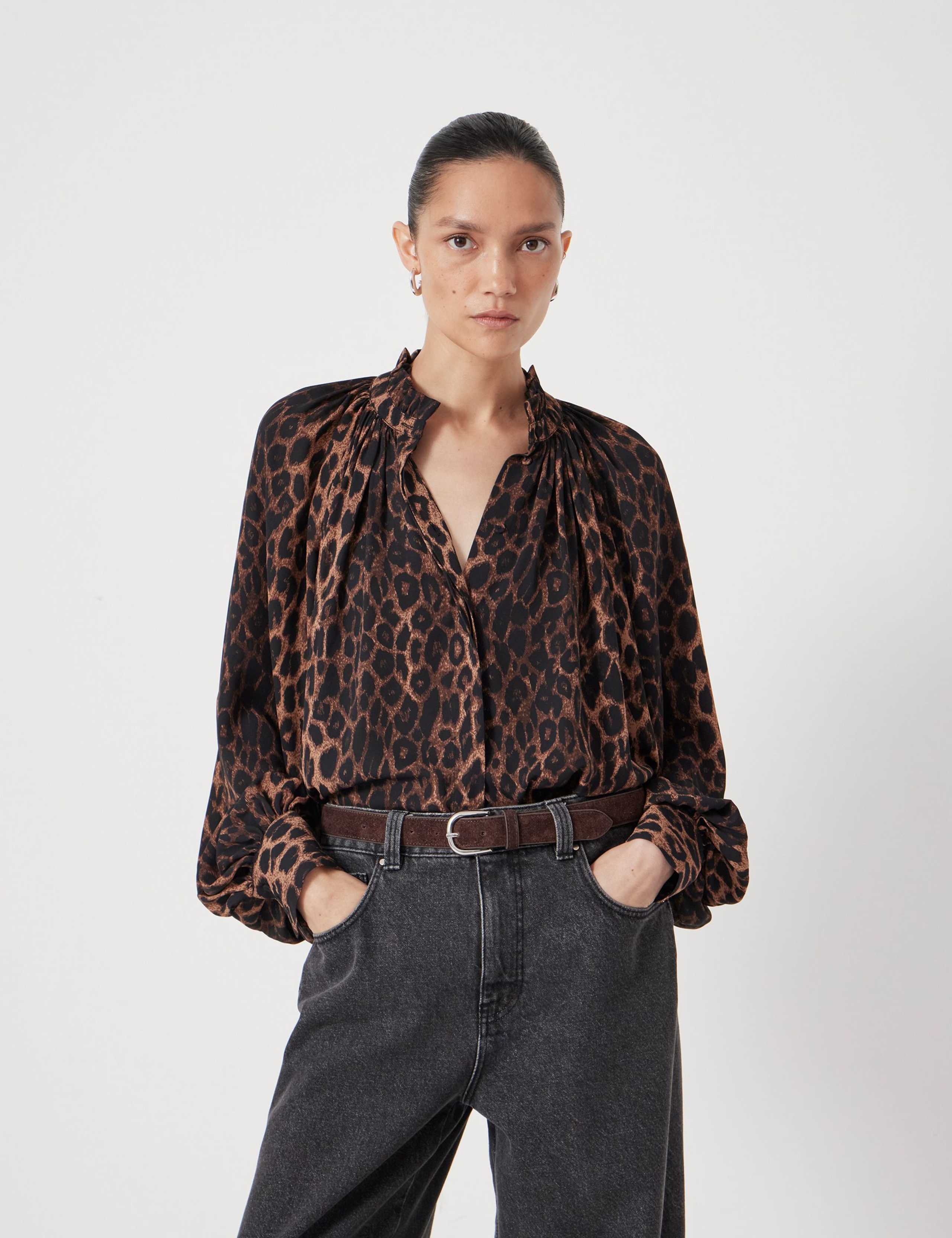 High Neck Blouson Sleeve Blouse