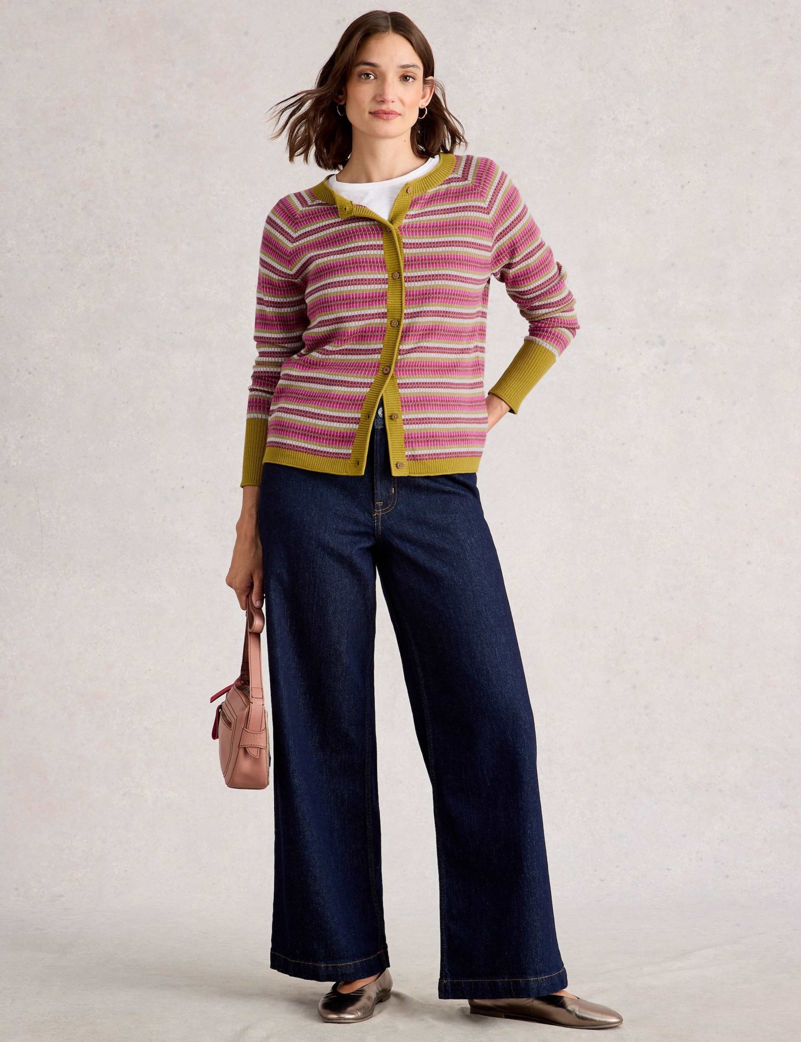 Cotton Striped Round Neck Cardigan