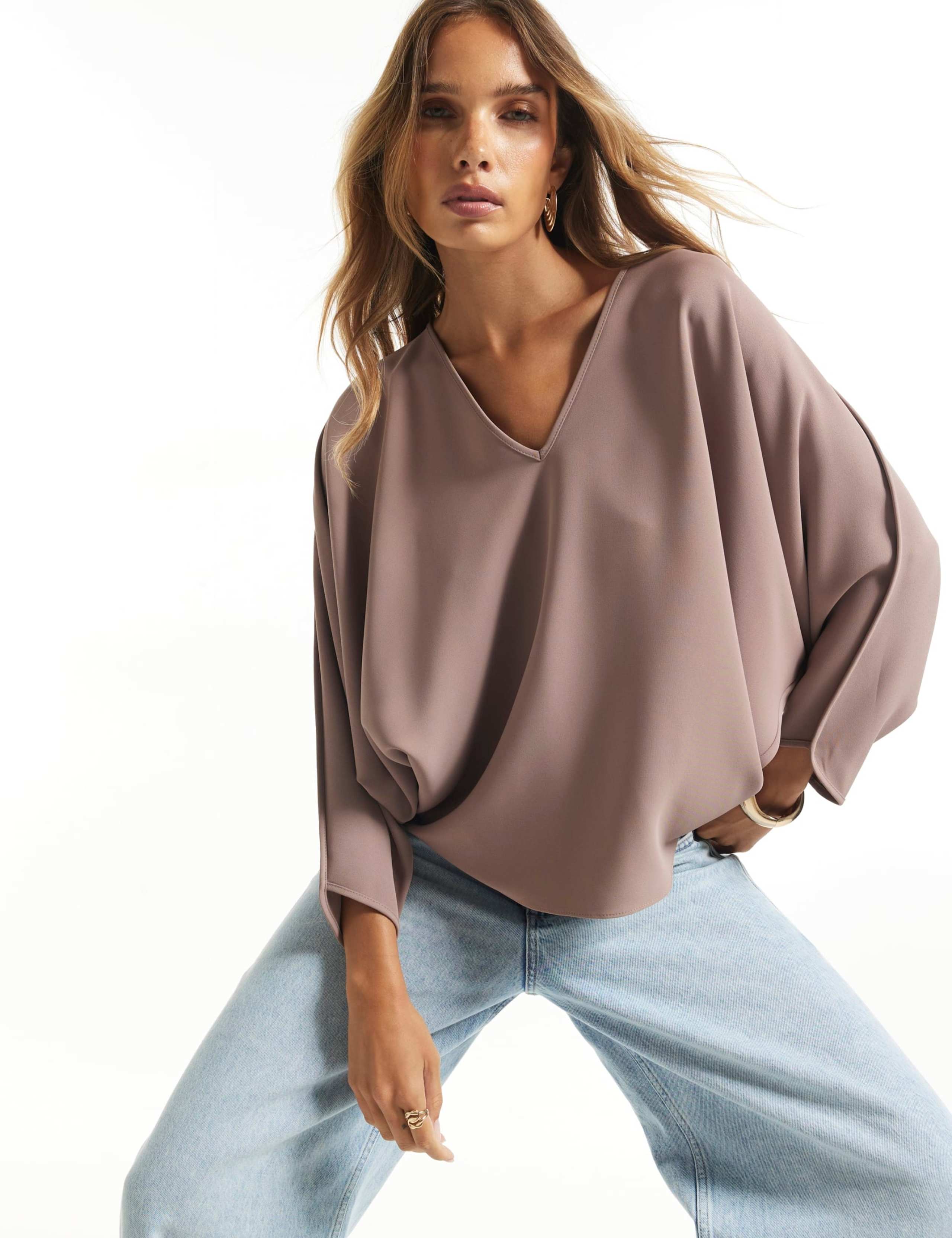 Relaxed Batwing V Neck Top