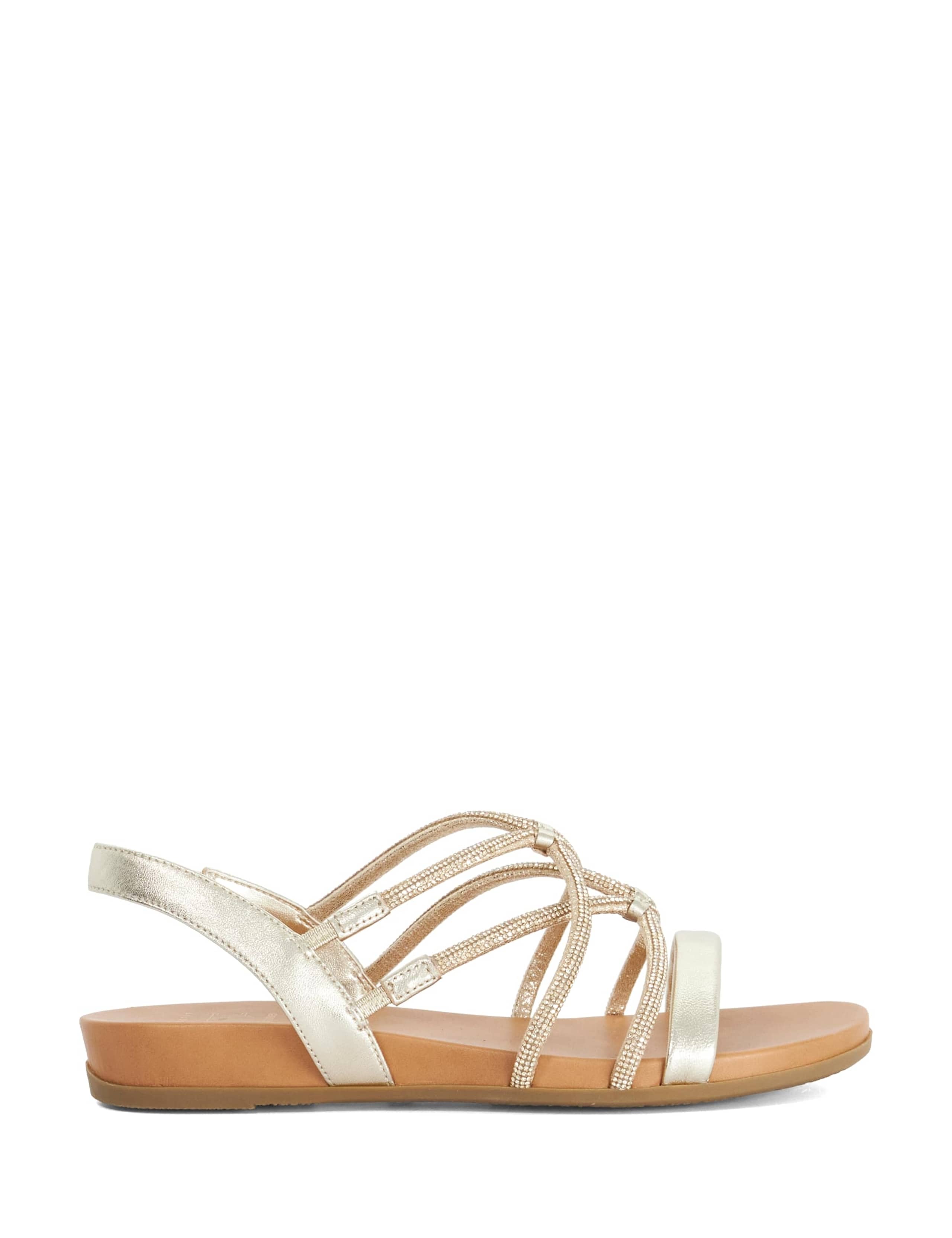 Wide Fit Leather Metallic Flat Sandals