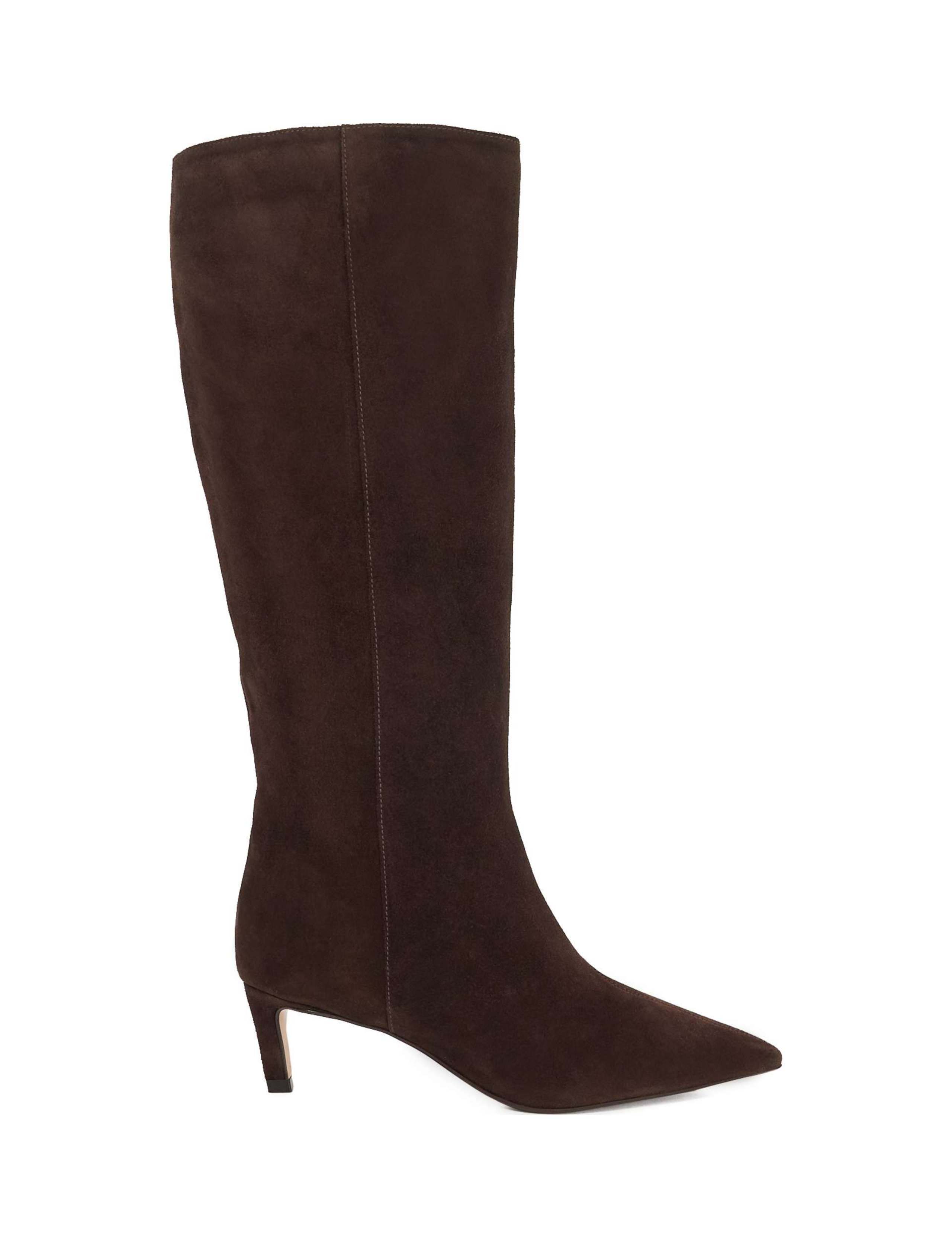 Wide Fit Leather Kitten Heel Knee High Boots