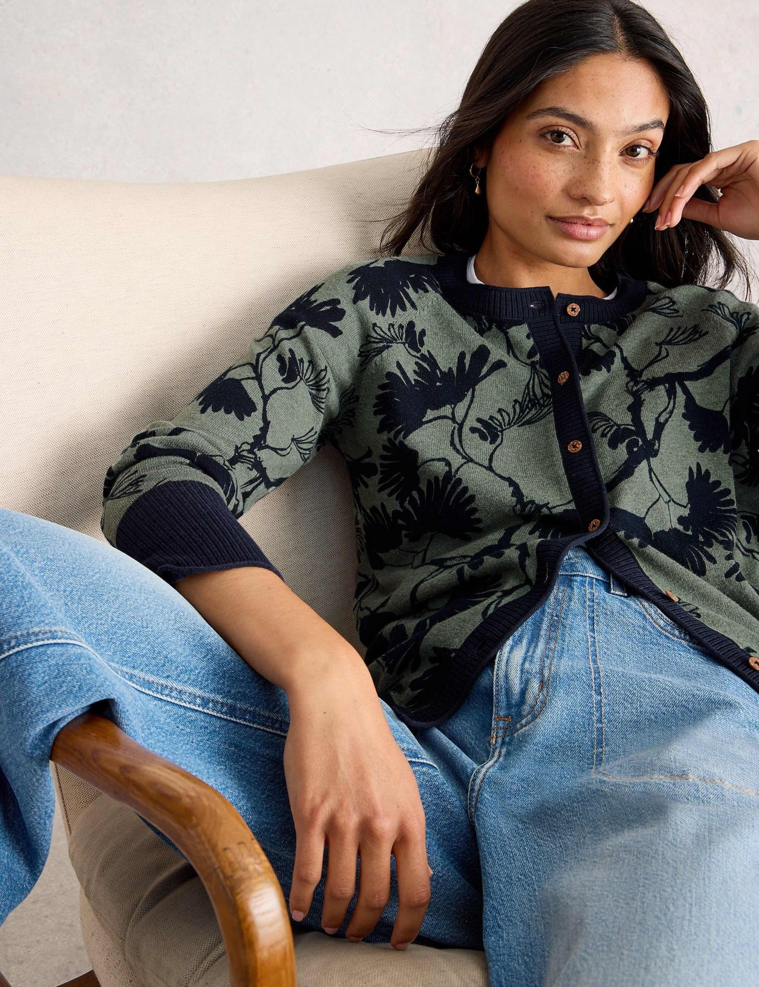Pure Cotton Floral Crew Neck Cardigan