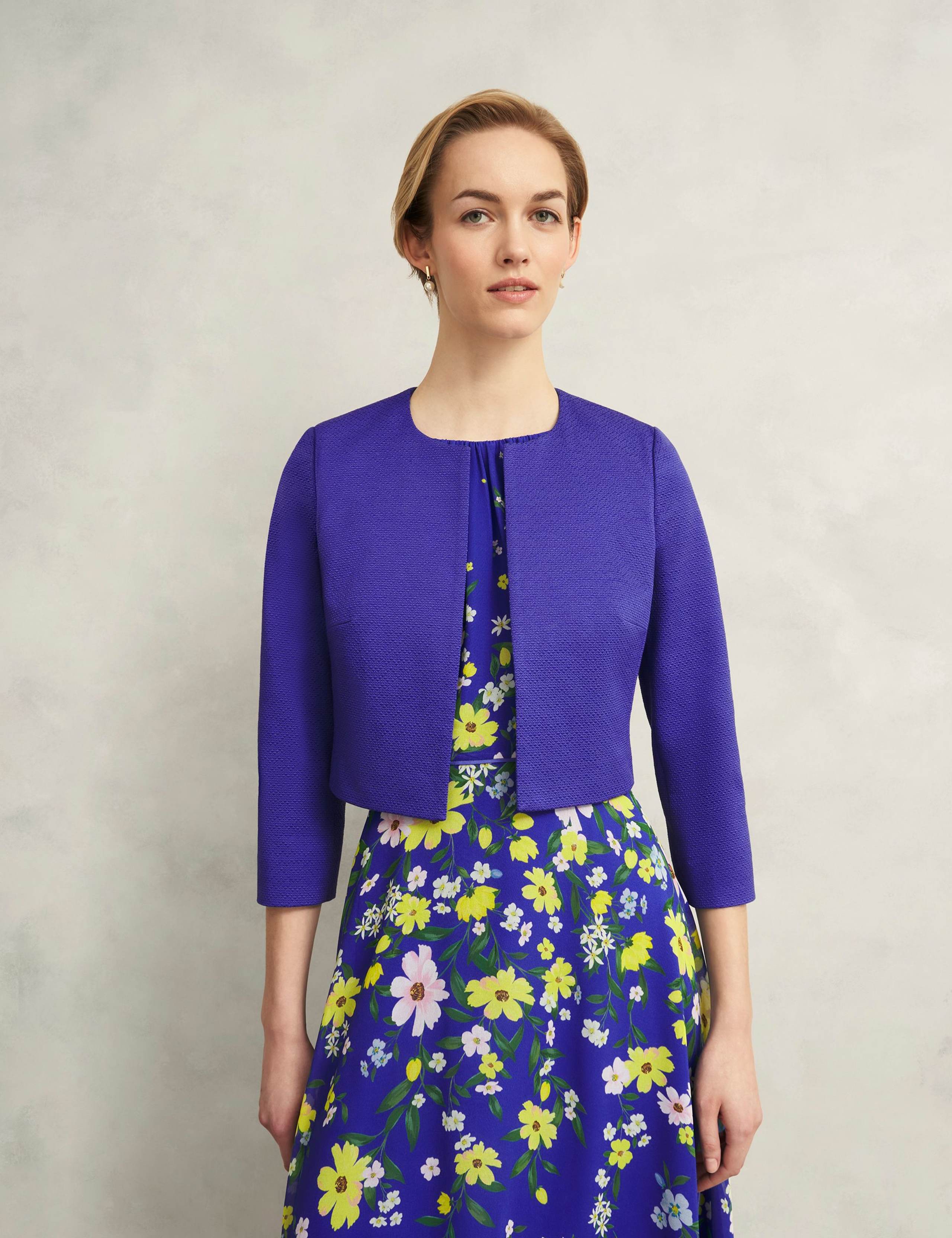 Cotton Blend Textured Cropped Jacket