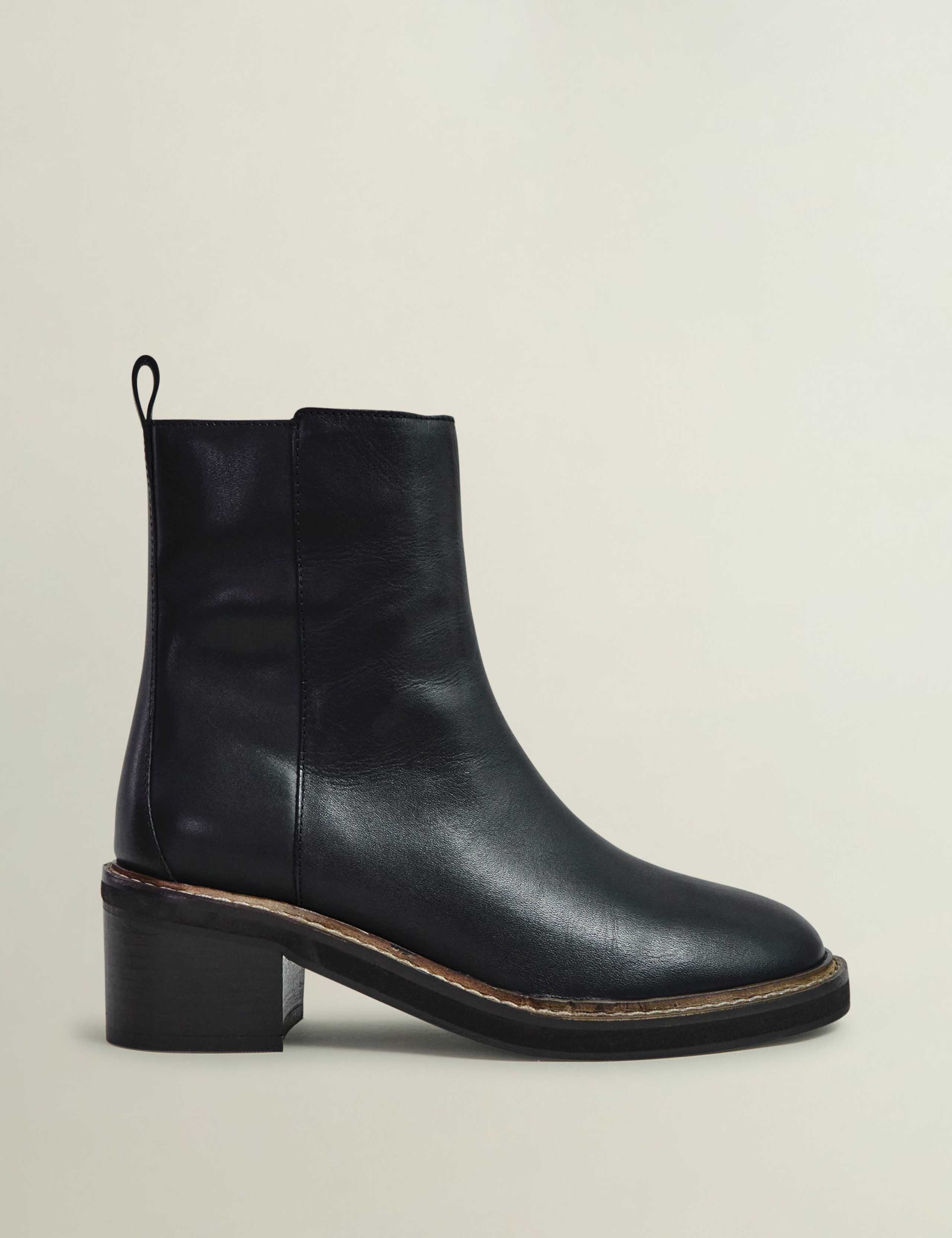 Leather Block Heel Ankle Boots