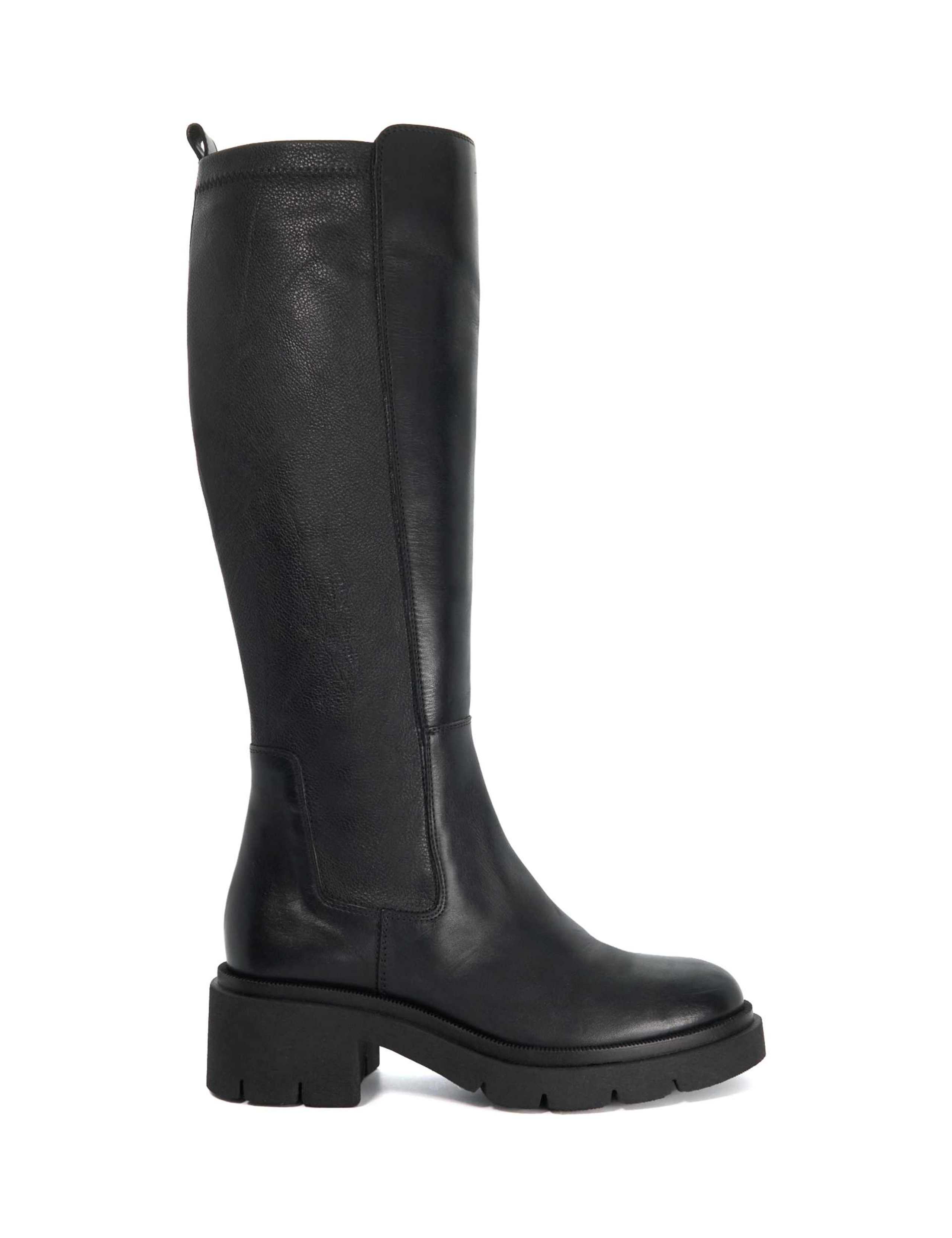 Leather Chunky Block Heel Knee High Boots