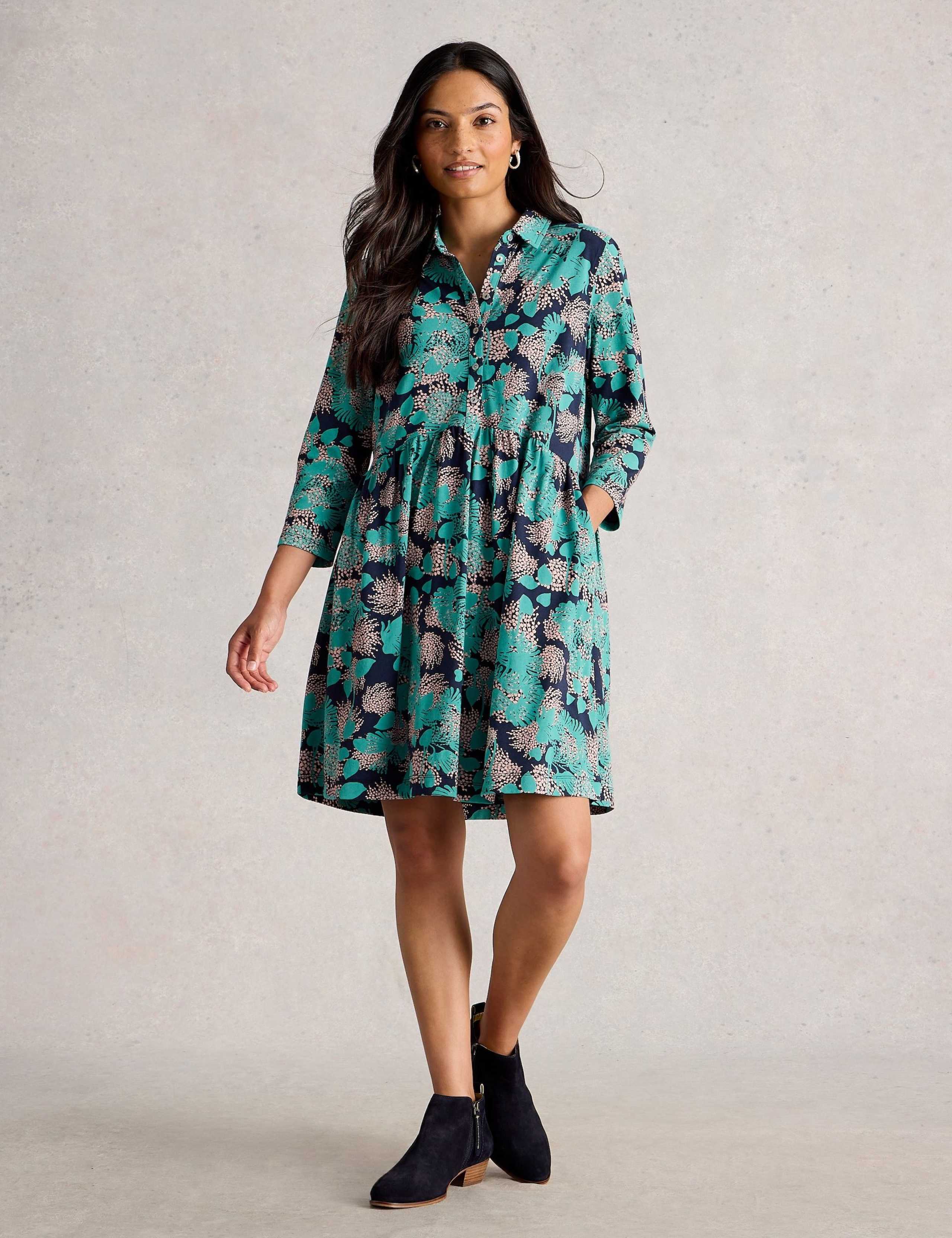 Cotton Blend Floral Knee Length Tea Dress