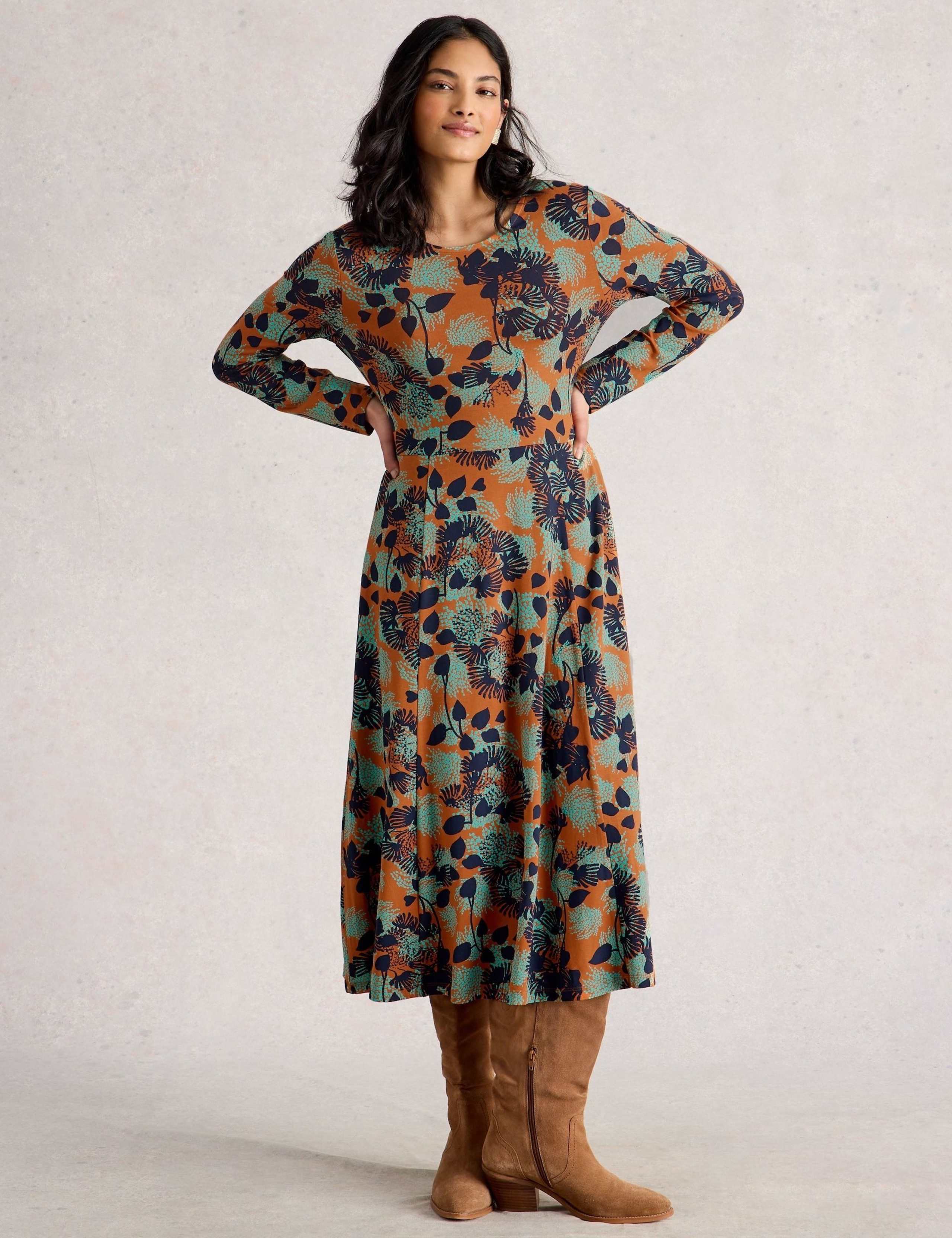 Jersey Printed Midi Waisted Dress