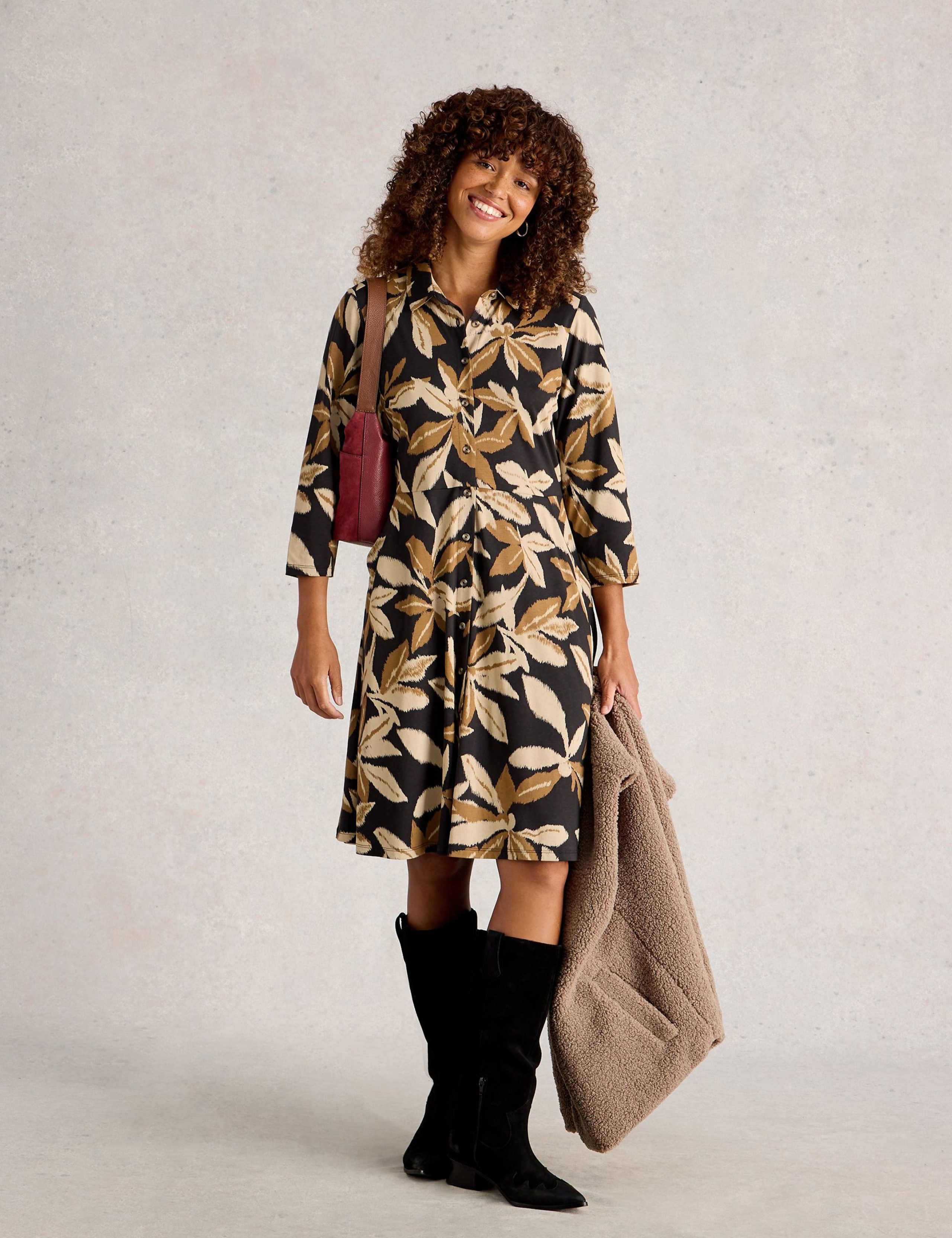 Jersey Printed Knee Length Shirt Dress