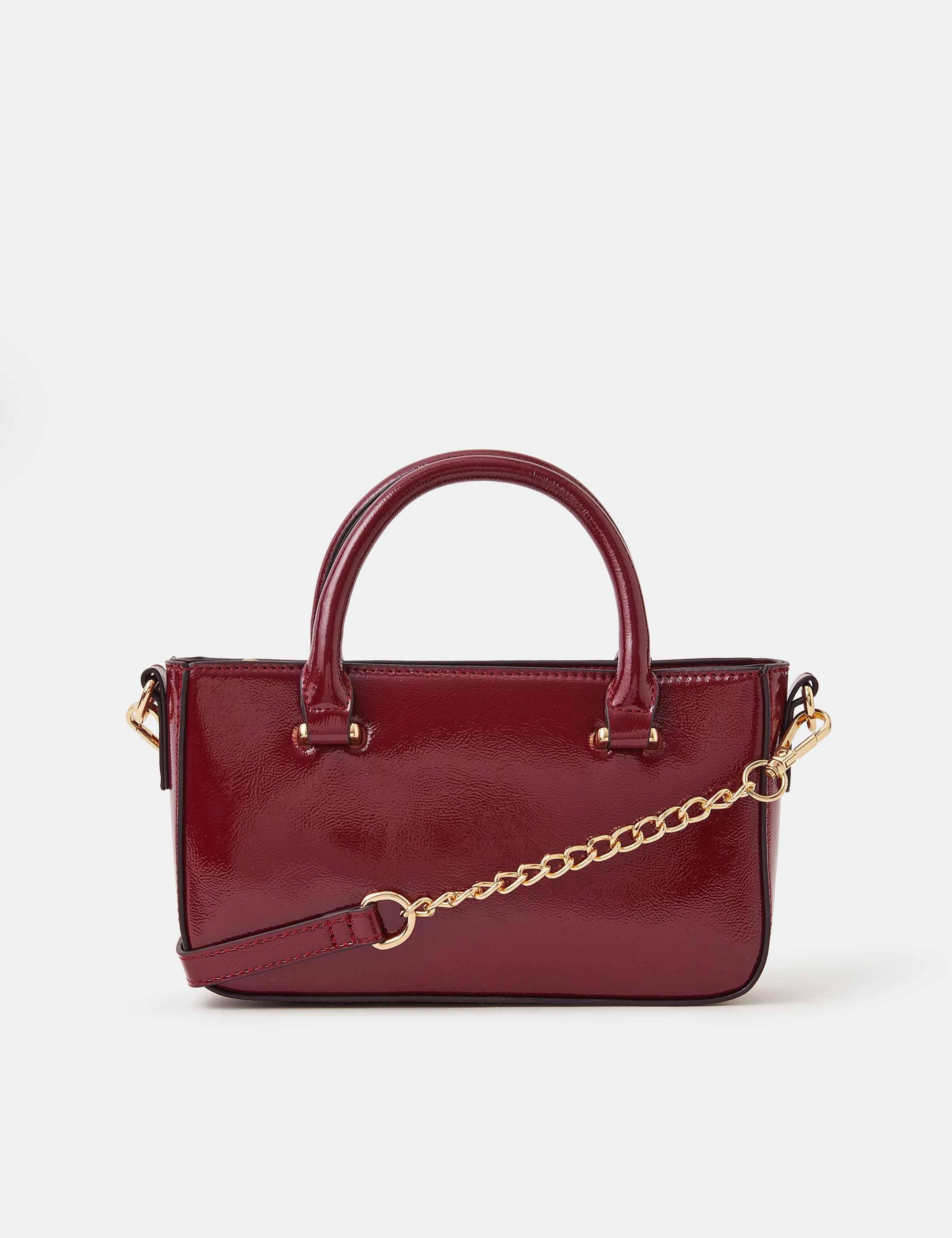 Patent Finish Chain Strap Top Handle Cross Body Bag