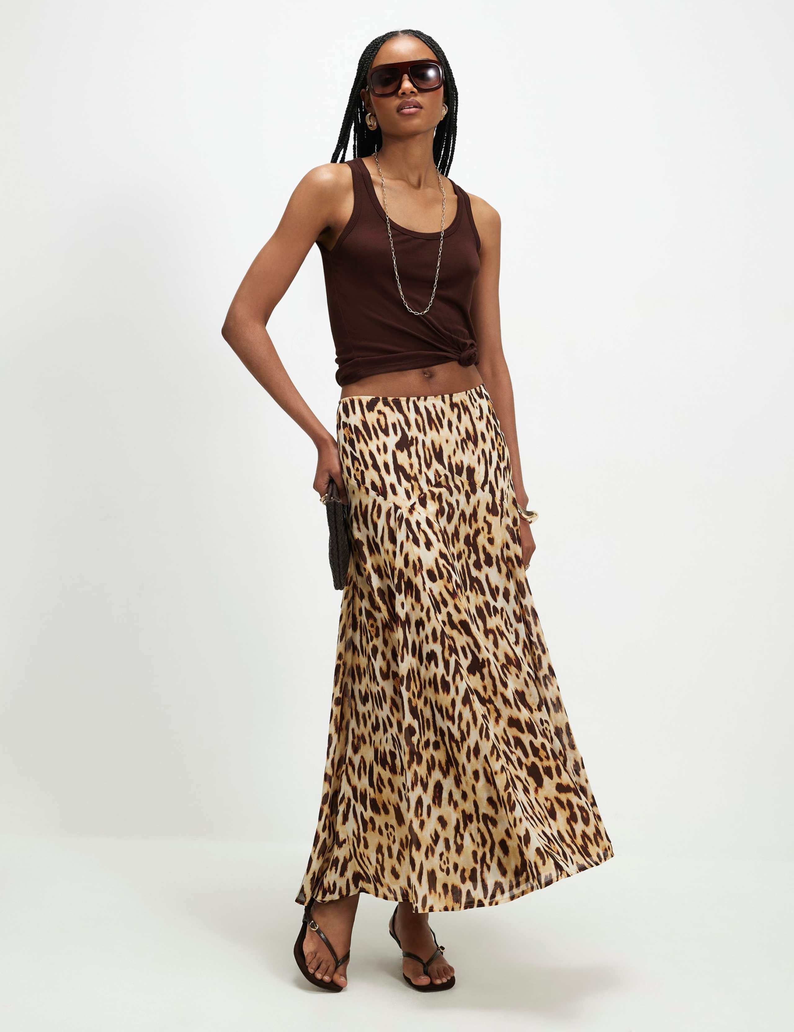 Animal Print Midi A-Line Skirt
